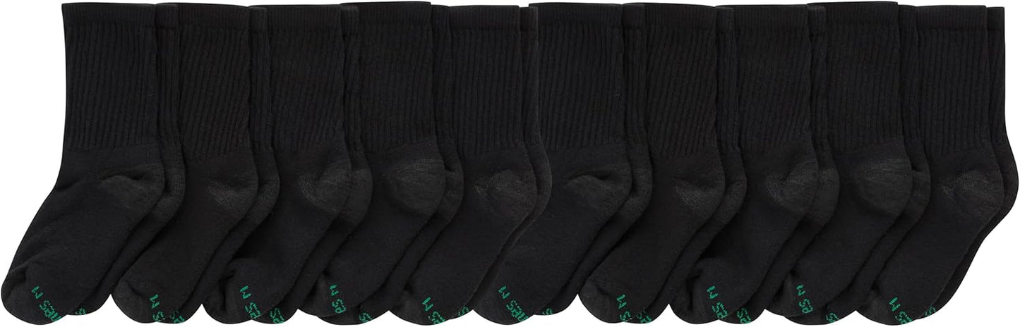 Hanes Boys' Uniform Crew Socks, Moisture-wicking Socks, Cushioned Foot Bottoms, 10-pairs