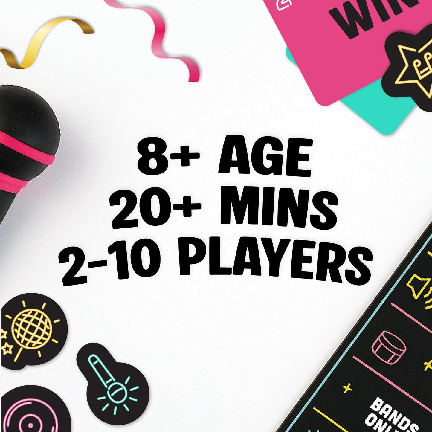 Lucky Egg Official Grab The Mic – Family Karaoke Board Game w/Foam Mic, 8+ Ages, 2-10 Players - Games for Bad Singers w/ 240 Lyrics (120 Cards) (First Edition)