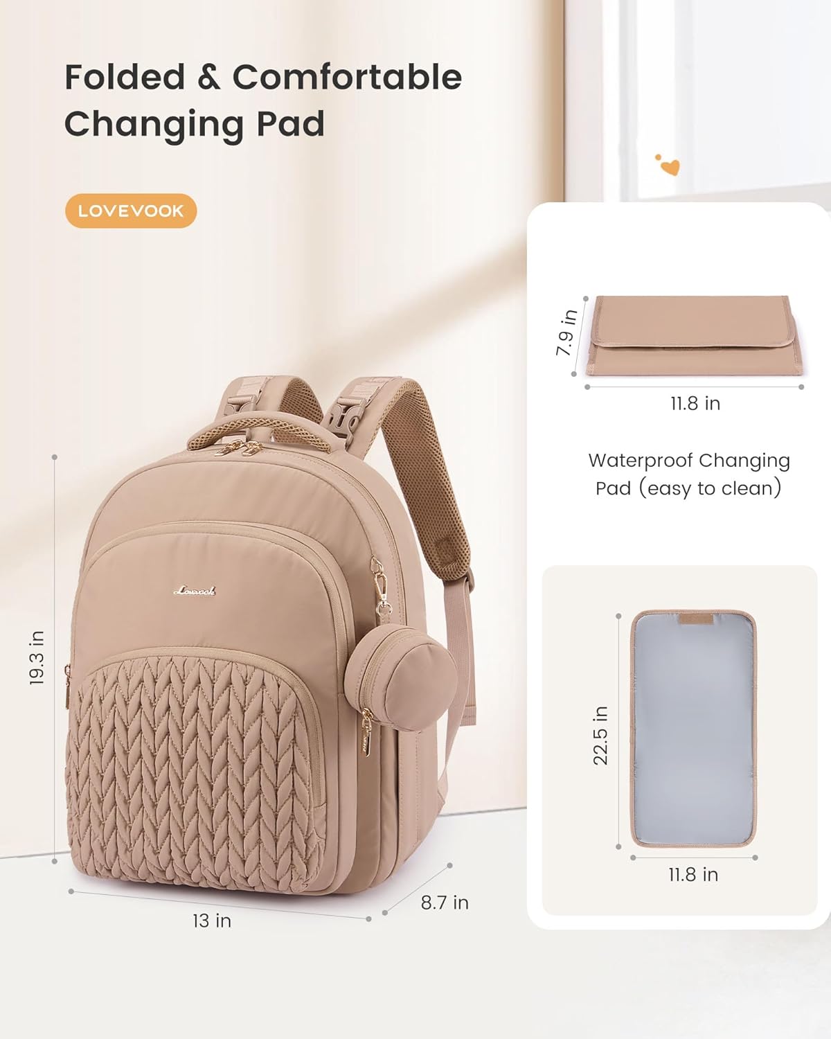 LOVEVOOK Diaper Bag Backpack, Baby Bag with Changing Pad for Mom Dad, Large Waterproof Mommy Bag with Stroller Buckles, Travel Essential with Pacifier Case & Insulated Bottle Pockets, Khaki