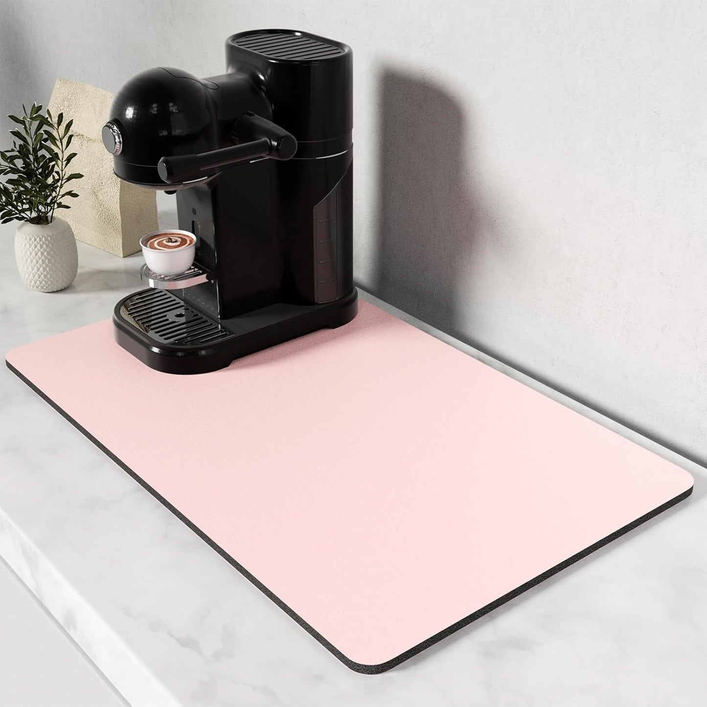 Rnivvi Coffee Mat, 12" x 19" Coffee Bar Mats for Espresso Machine Station Accessories and Organizer, Hide Stain Rubber Backed Absorbent Dish Drying Pad for Kitchen Counter, Cute Bar Decor Pad, Pink