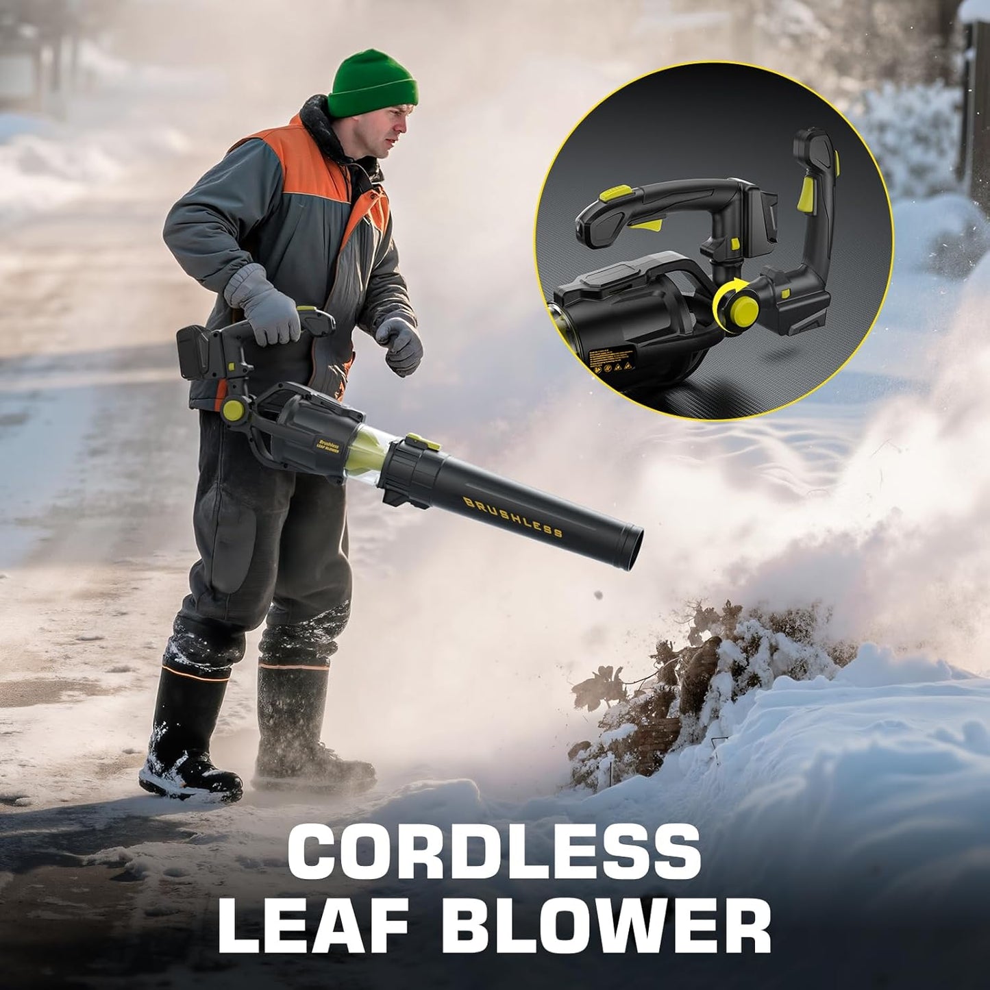 Leaf Blower for Dewalt 20V Battery, Brushless Blower with Variable 5-Speed, Turbo, 0-90° Adjustable Handle, 500 CFM 150-MPH Blowers for Lawn Care, Patio Cleaning (Black)