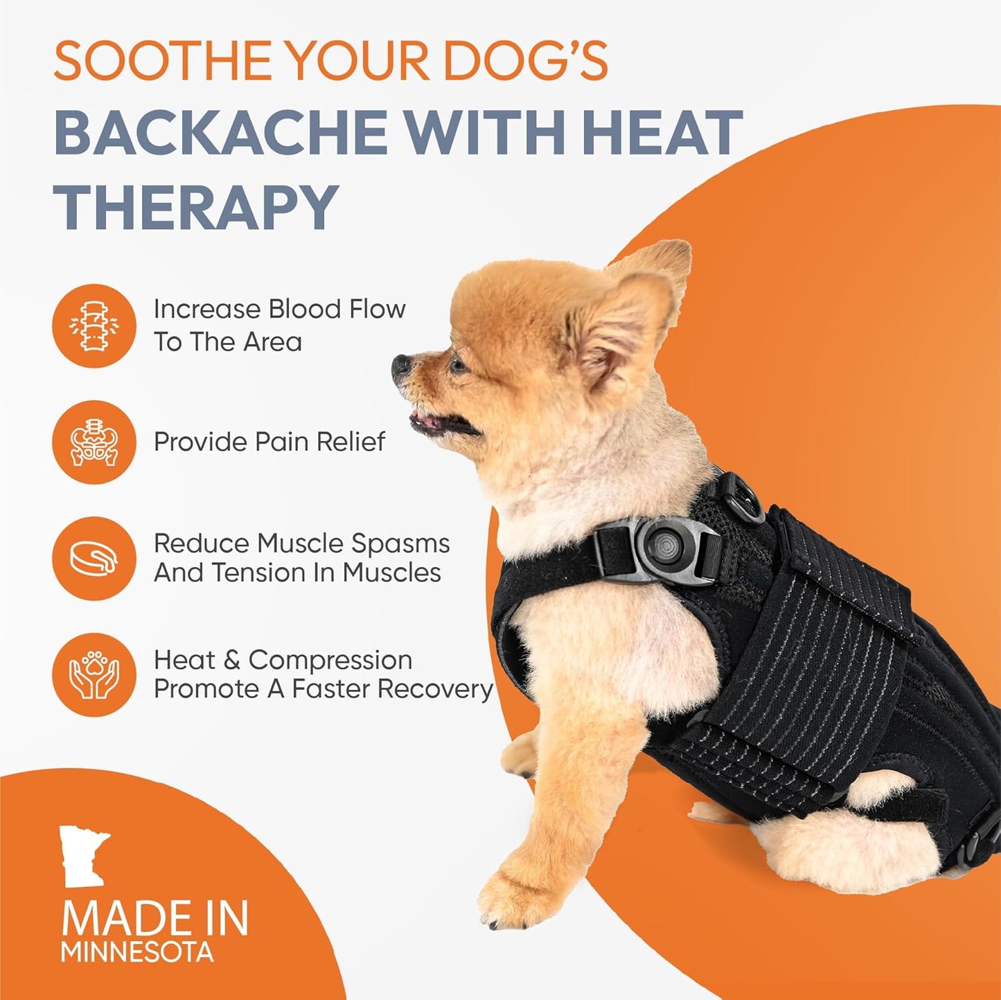 Dog Back Brace with Soothing Heat Warmers for IVDD - Pain Relief for Arthritis - Spinal Surgical Recovery - Herniated & Slipped Disc - Made in USA (Large)