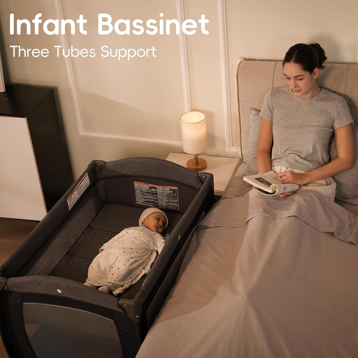 Pamo Babe Pack and Play 4 in 1 Playard Portable Playard Foldable Playpen for Baby and Toddler Portable Crib Mattress Diaper Changer for Newborn (Grey)