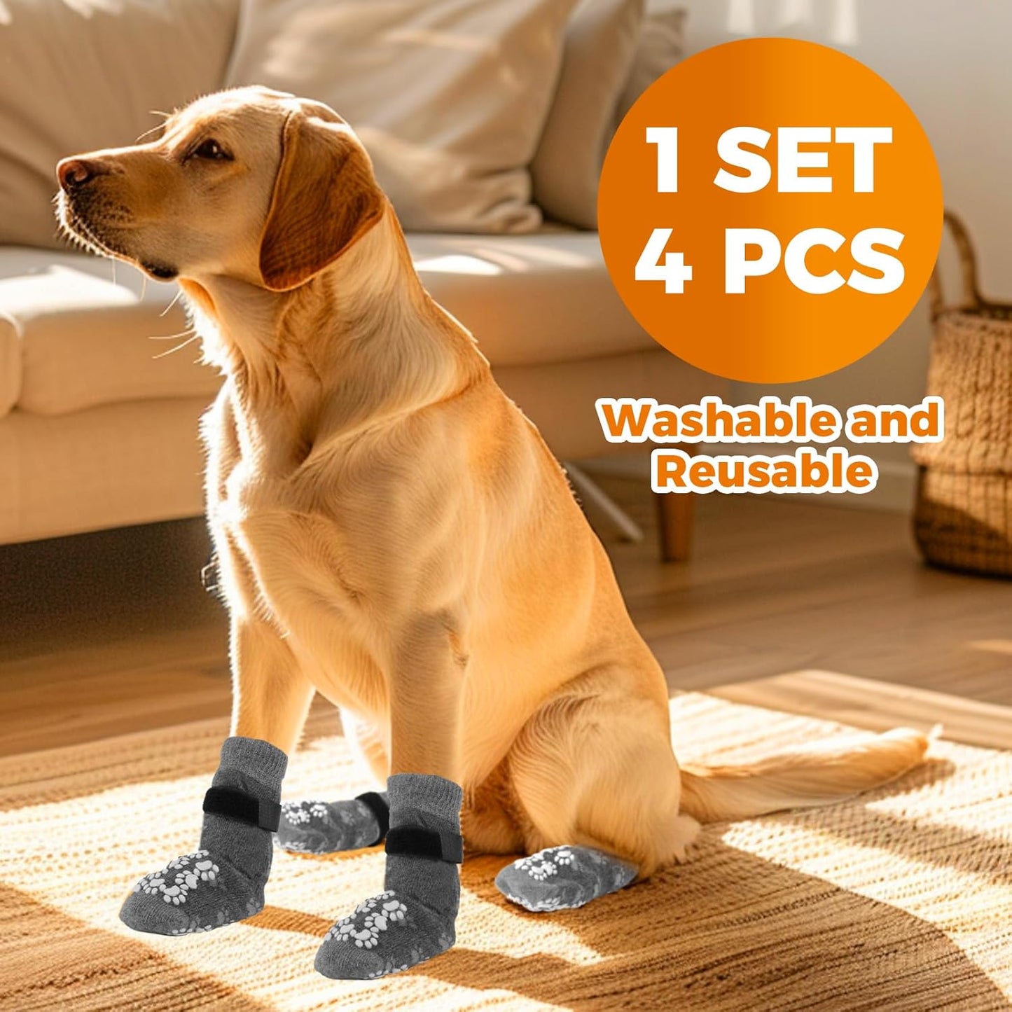 Anti-Slip Dog Socks Prevent Licking Paws,Dog Socks with Grippers for Senior Dogs Walk on Hardwood Floor,Dog Grippers with Strong Traction,Dog Essentials,Grey 2 Pairs,S
