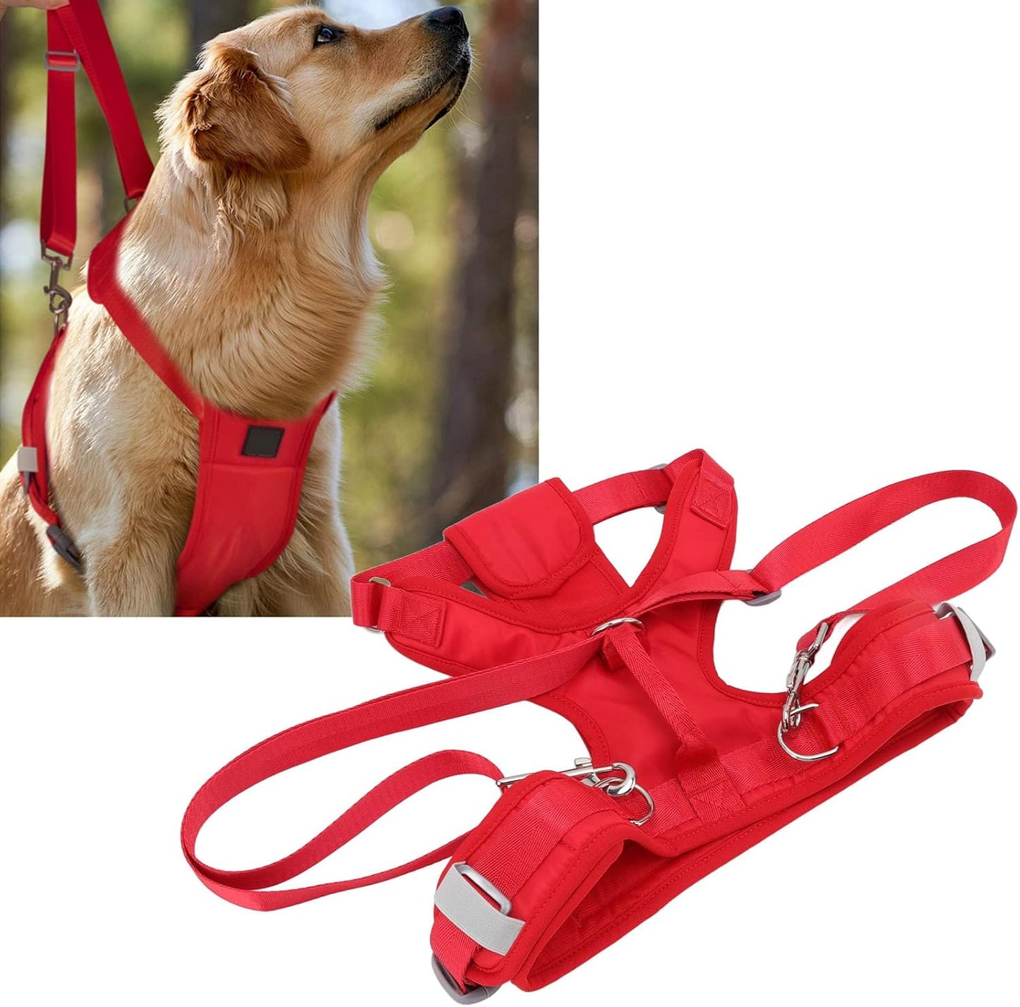 Dog Lift Harness Adjustable Safe Recovery Aid Puppy Front Leg Support Sling for Old Disabled Injured Pet Red Fleece Lining (L)