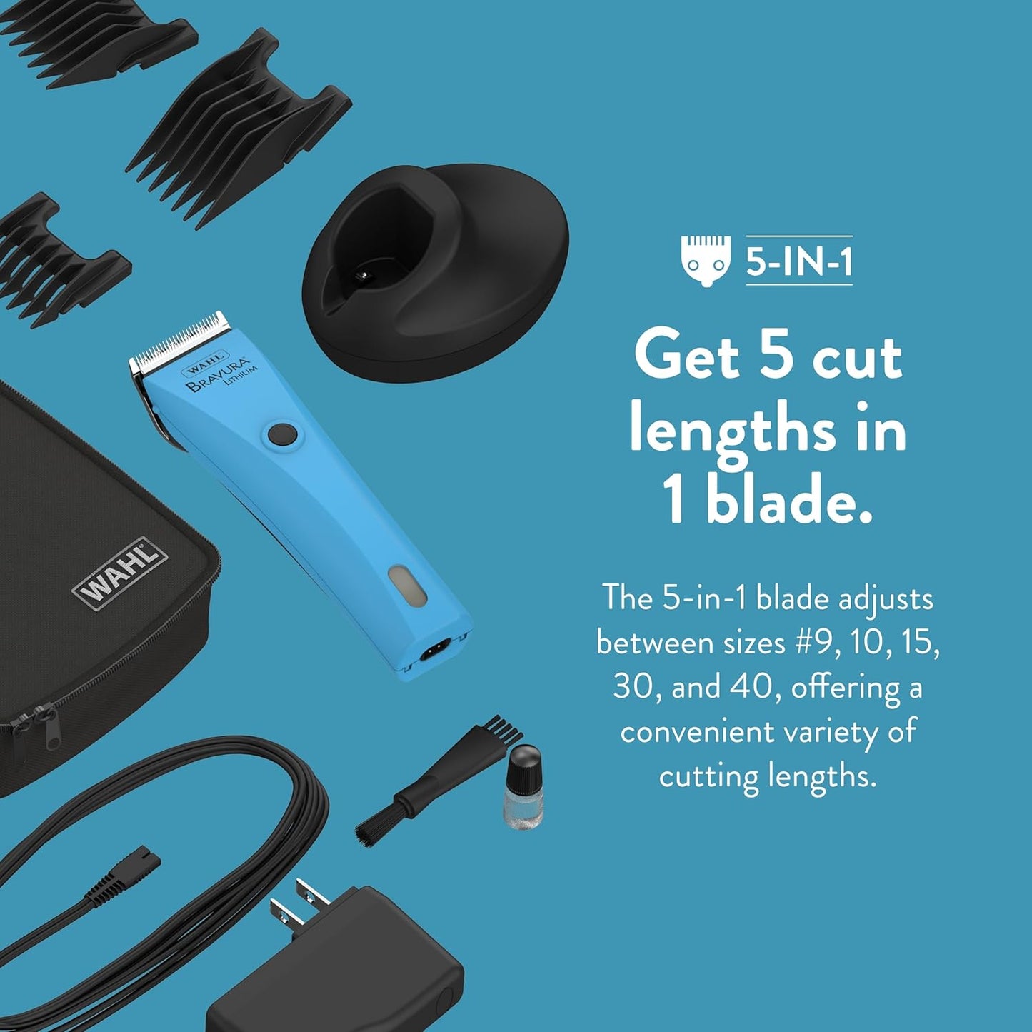 WAHL Professional Animal Bravura Lithium Ion Clipper - Pet, Dog, Cat, and Horse Corded / Cordless Clipper Kit, Turquoise (41870-0438)