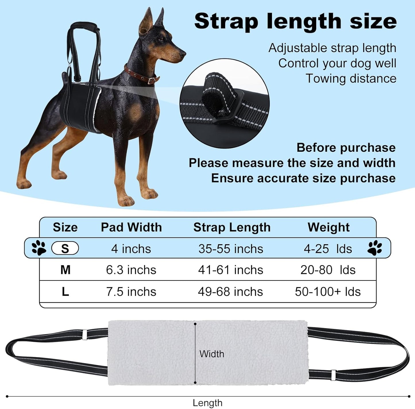 LARGE DOG HIND LEG SUPPORT SLING - Adjustable Dog Lift Harness for Senior, Injured, or Post-ACL Surgery Rehabilitation (Small)