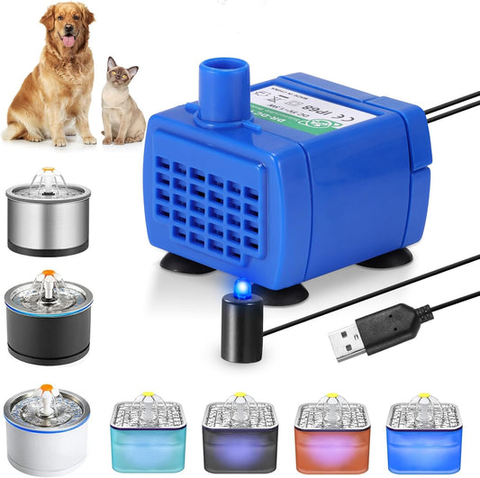 Cat Water Fountain Pump, Pet Fountain Pump Replacement Compatible Motor, Low Energy Consumption Ultra Quiet Drinking Pump with LED Light for Kitten Dog Pet Fountain Dispenser