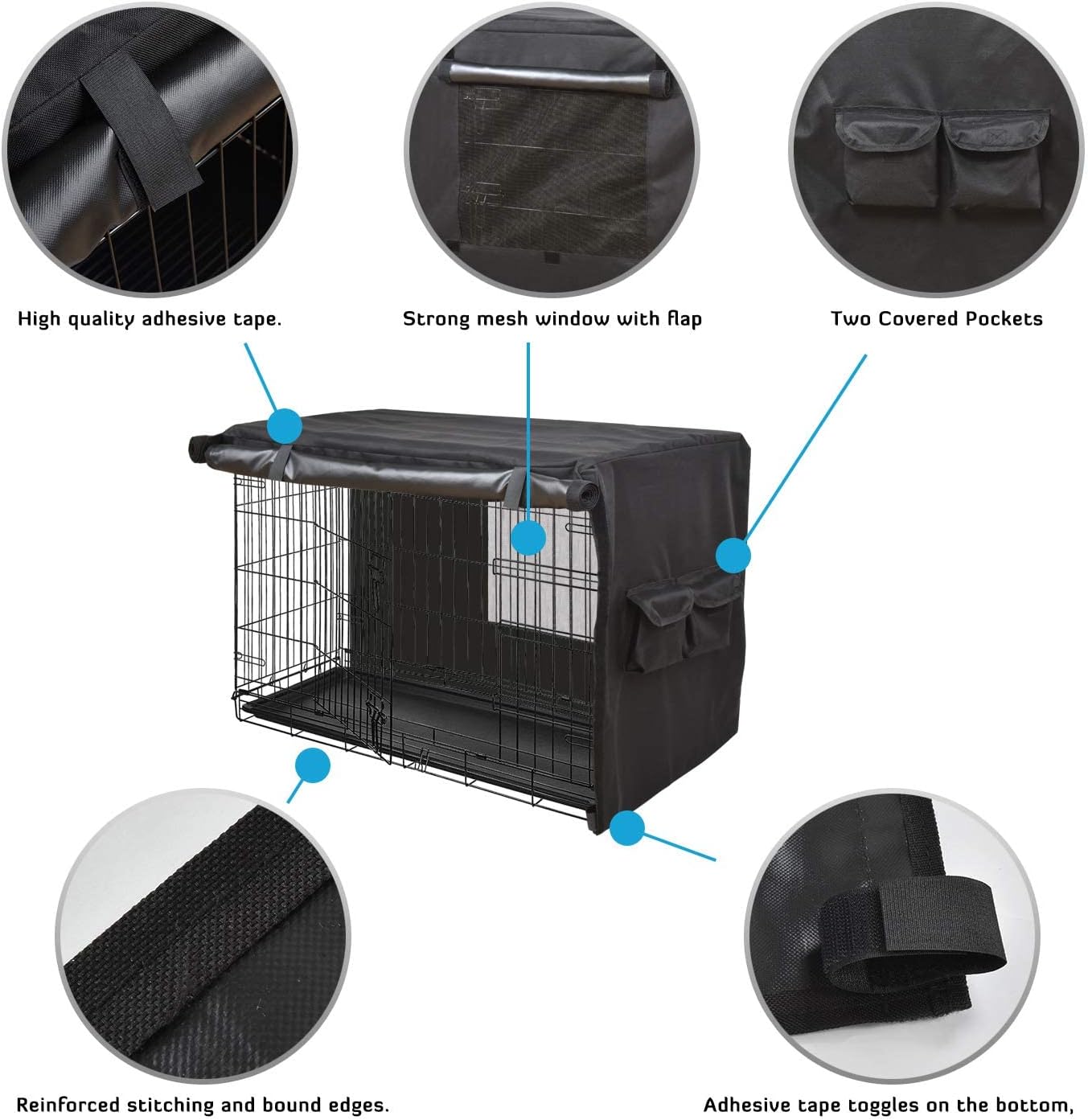 HONEST OUTFITTERS Dog Crate Cover, 24 Inch Dog Kennel Cover for Medium and Large Dog, Heavy Duty Oxford Fabric,with Double Door, Pockets and Mesh Window (25L x 19W x 20H, Black)