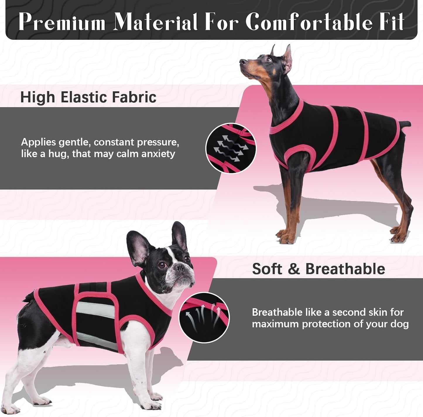 Allroaring Dog Anxiety Vest, Soft Dog Calming Shirt, Reflective Anti-Anxiety Vest Breathable Pet Anxiety Jacket Wrap for Fireworks, Thunderstorms, Separation, Travle, Vet Visits, Black XL