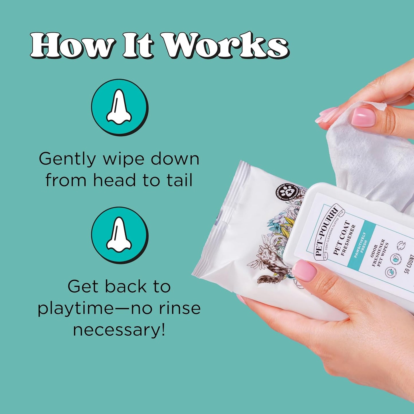 Poo-Pourri Pawsitively Fresh Deodorizing Pet Wipes – Quick Cleaning Wipes for Dogs & Cats – Plant Based Ingredients – Vet Recommended – Cleaner Odor Remover Wipes for Paw, Fur & Skin Soothing