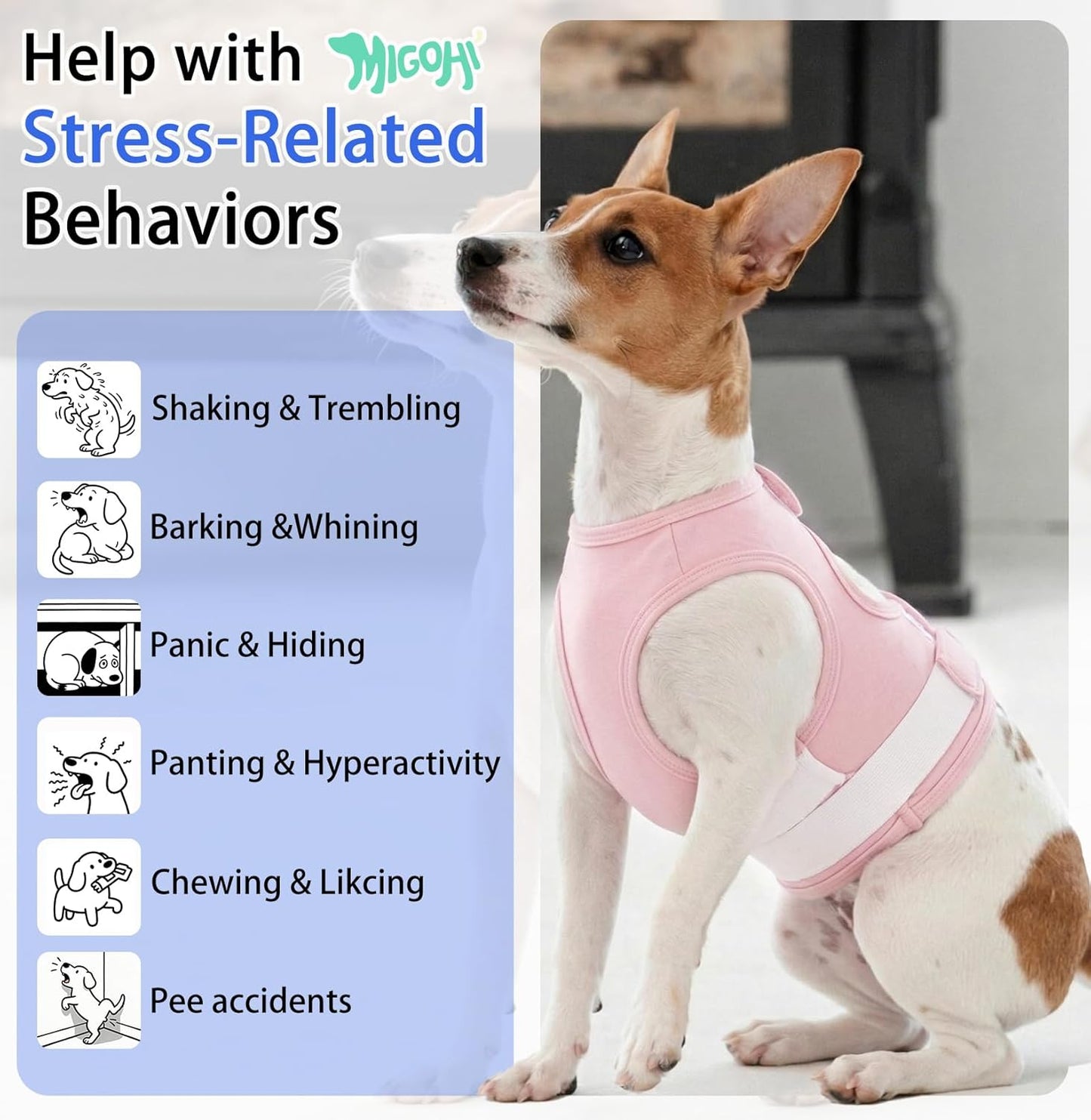 MIGOHI Dog Anxiety Vest Calming Shirt, Separation & Thunderstorm Anxiety Relief Jacket - Dog Soft Pressure Wrap for Fireworks, Grooming, Vet Visits - Breathable Calming Coat for Large Dogs, Pink XL