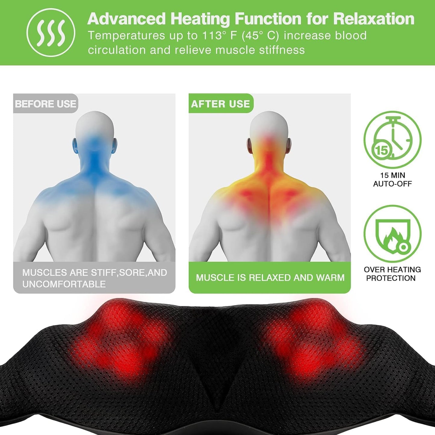 Neck Massager, Shiatsu Shoulder and Back Neck Massager with Heat, Neck Massager Pillow for Neck for Body Muscle Pain Relief, Neck Massager Gifts for Mom Dad Women Men, Home, Office Car Use