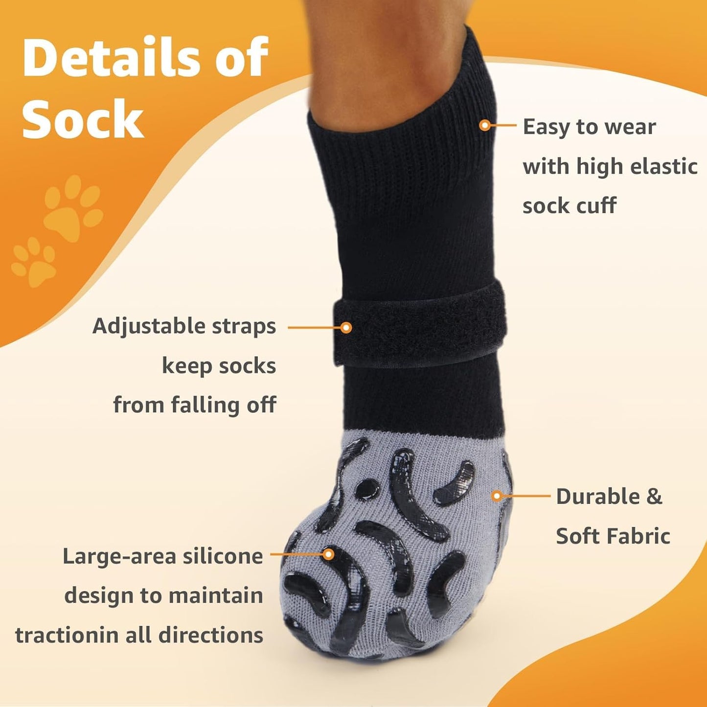 Non Slip Dog Socks to Prevent Licking Paws - Strong Traction for Hardwood Floors, Senior Dogs, Paw Protector, Prevent Scratching, Double Sides Anti Slip Dog Socks - Size Large