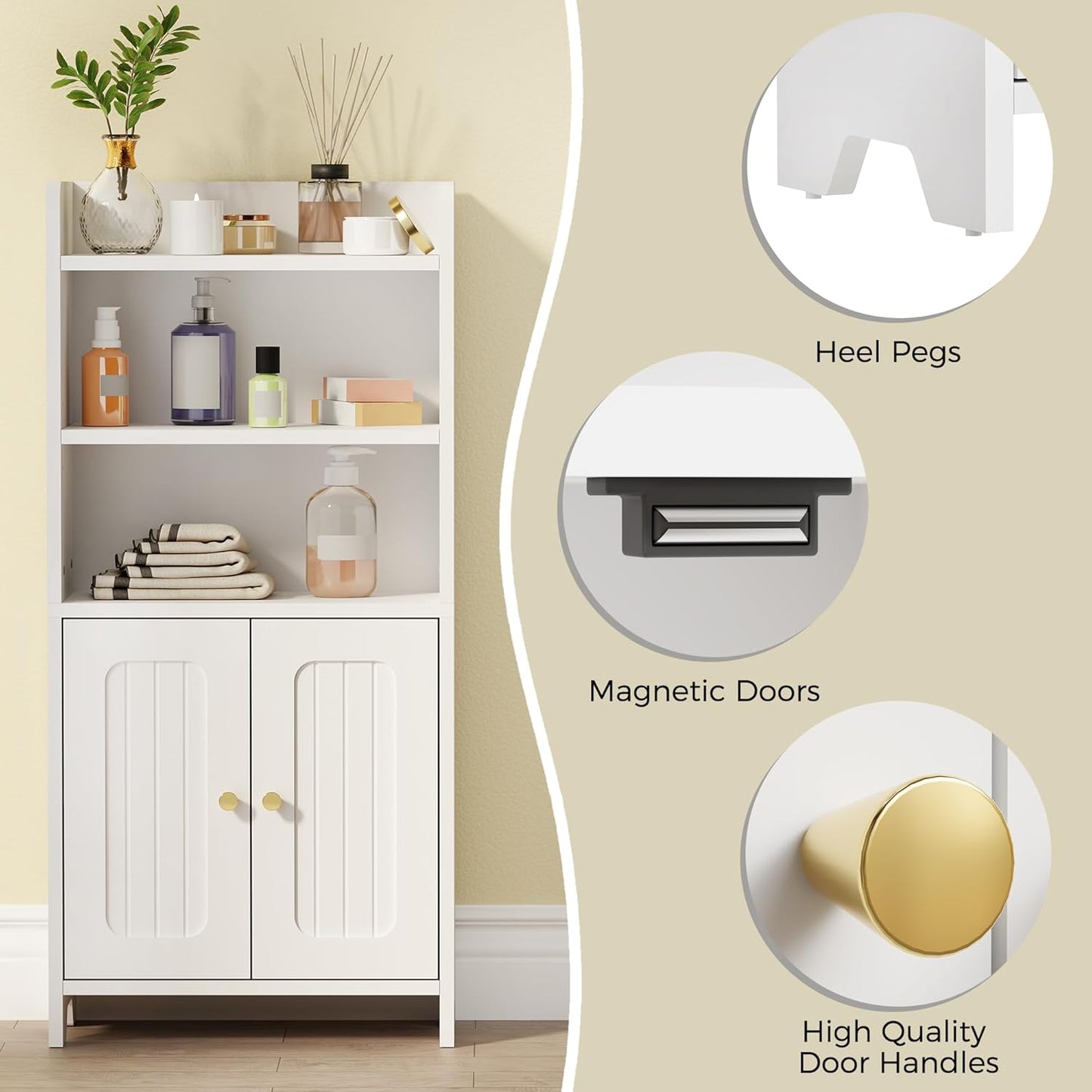 BEWISHOME Bathroom Storage Cabinet, Small Floor Cabinet, Toilet Paper Cabinets with 2 Doors and Shelves, Bathroom Organizers and Storage for Small Spaces, White 7.9" D x 14.6" W x 31" H YYG08W