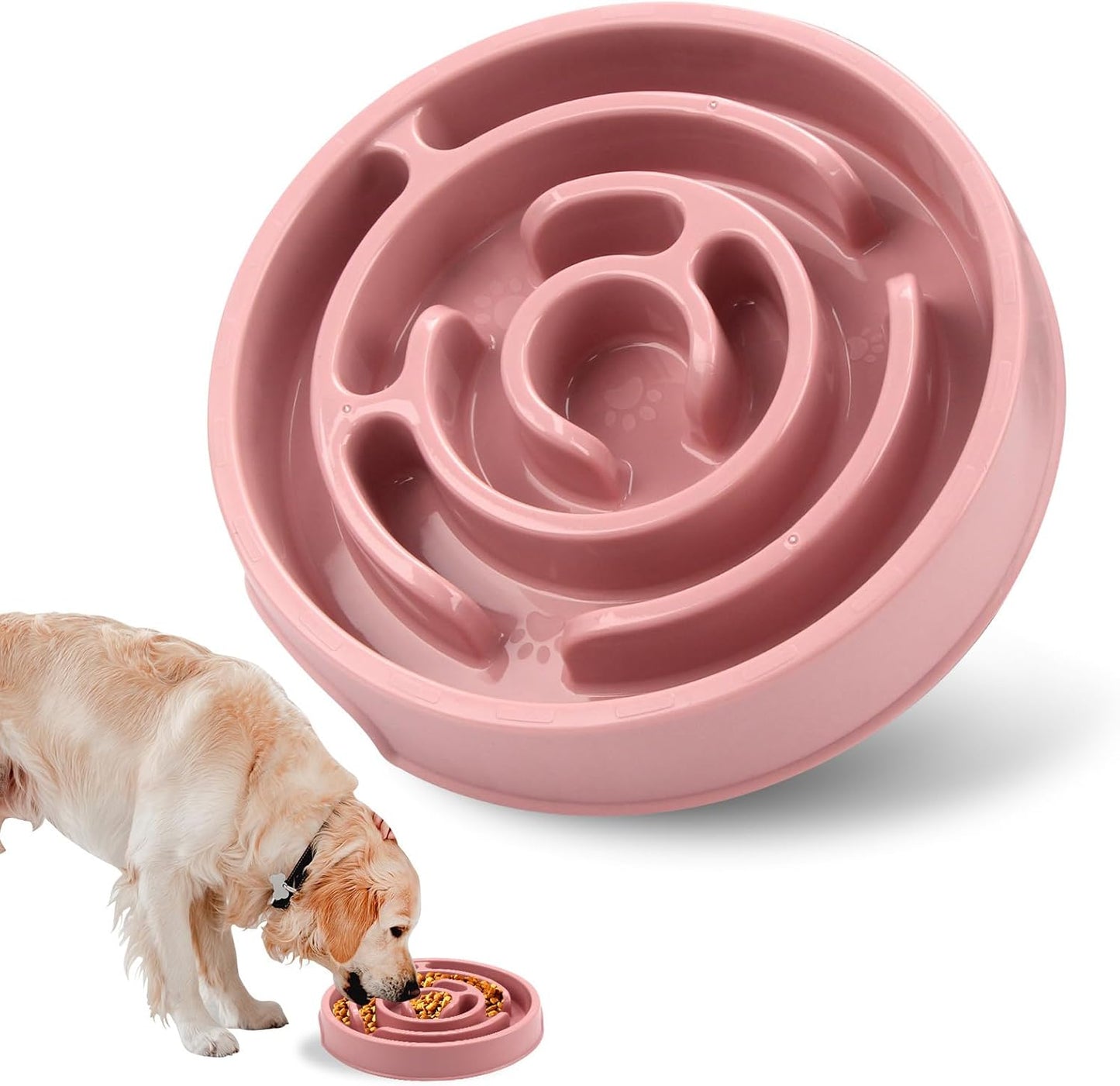 Pet Slow Feeder Bowl - Anti-Choking Maze Design, Universal for Dogs & Cats, Anti-Slip & Anti-Tip (Bowl-Pink)