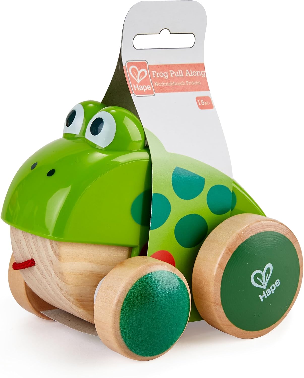 Hape Frog Pull-Along | Wooden Frog Fly Eating Pull Toddler Toy, Bright Colors