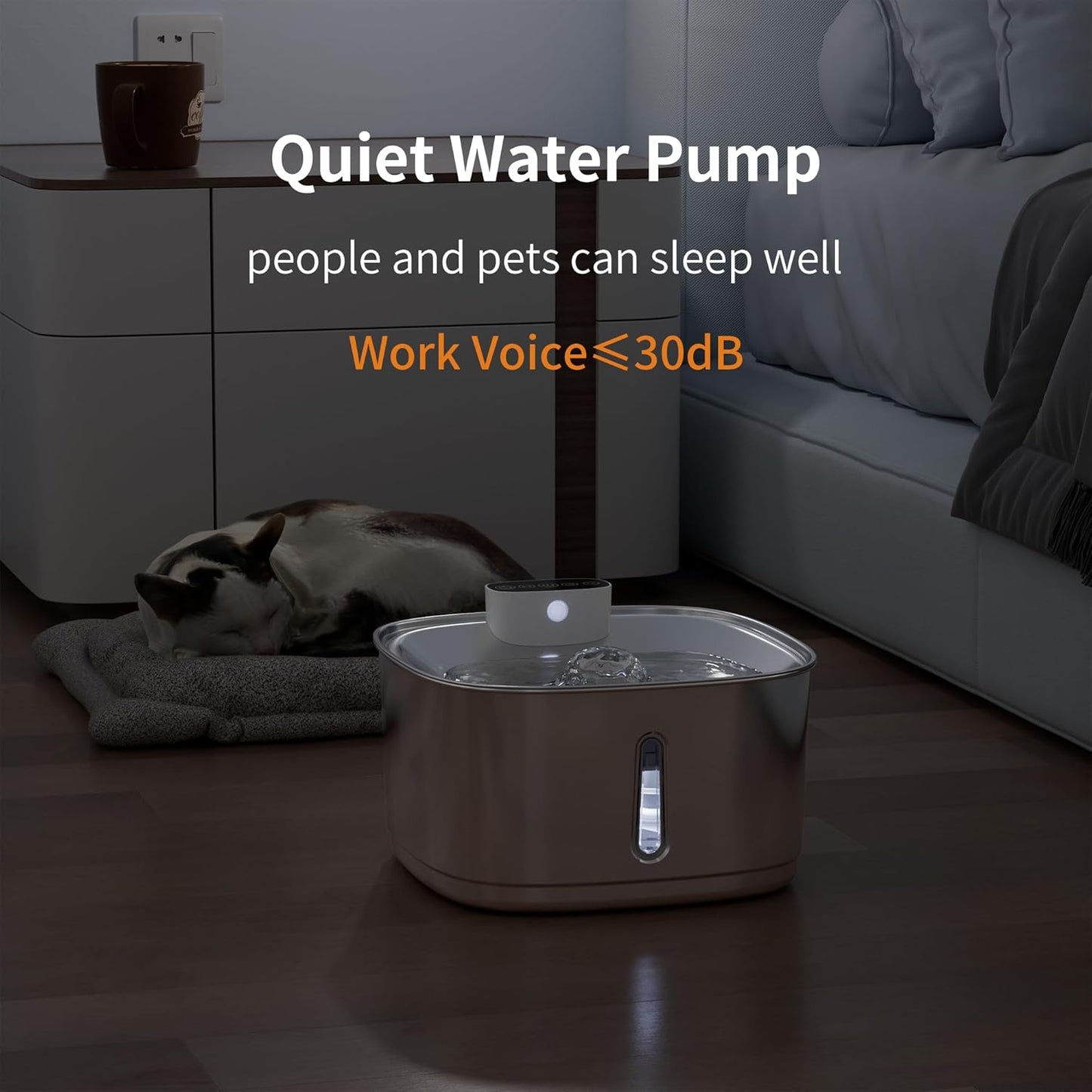 Cat Water Fountain Stainless Steel- 108oz/3.2L Pet Fountain with 4 Replacement Filters, Motion Sensor& 3 Working Modes, Cordless Automatic Dog Water Dispenser for Cats, Dogs, and Small Pets