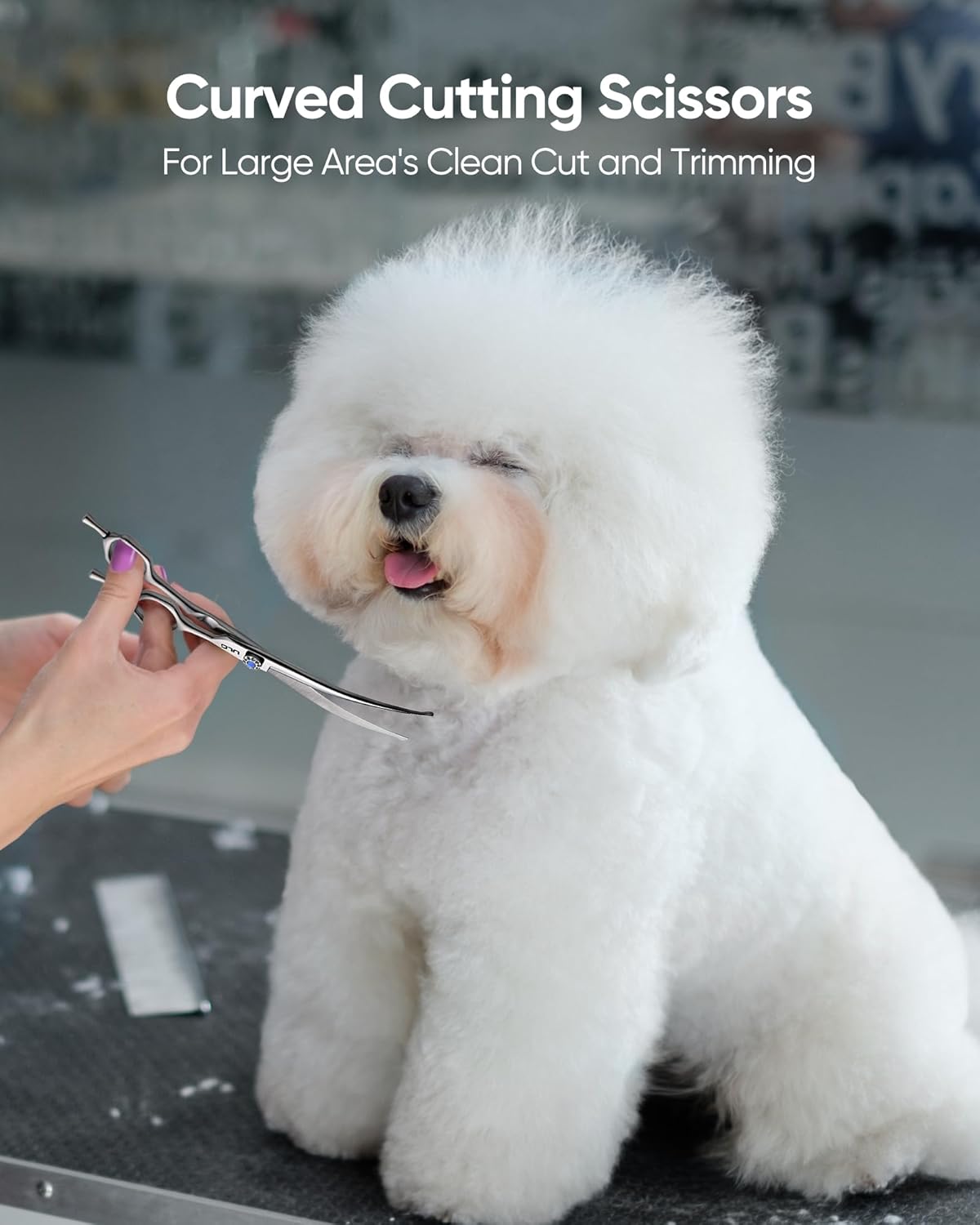 ULG Curved Dog Shears for Grooming, 7 Inch Professional Curved Dog Grooming Scissors for Trimming and Cutting, 440C Stainless Steel Pet Hair Scissors