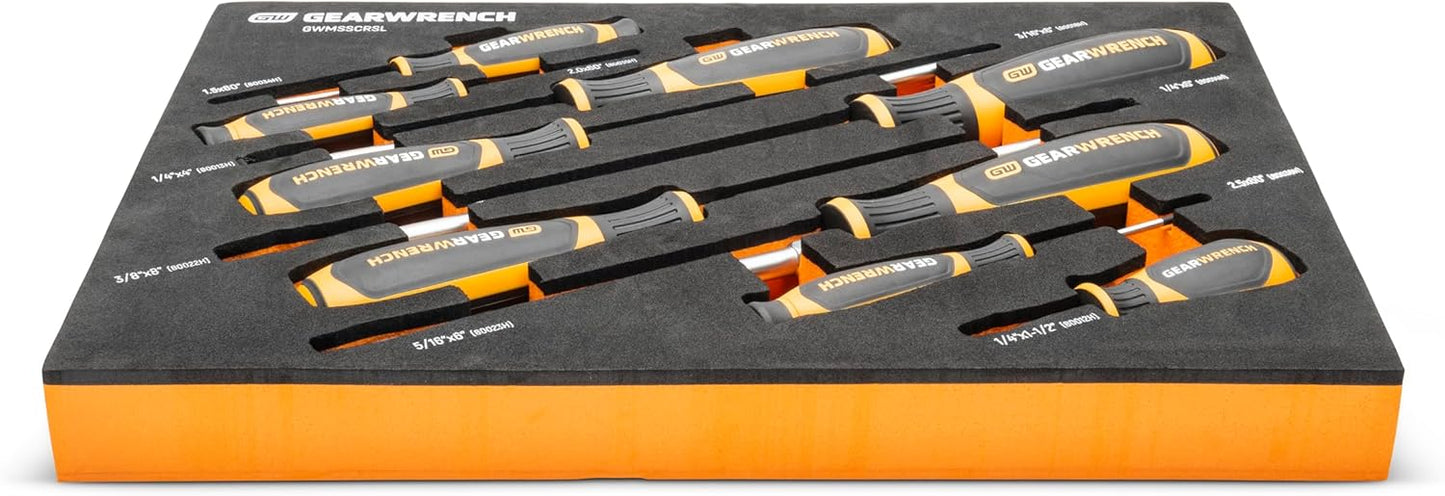 GEARWRENCH 9 Piece Slotted Dual Material Screwdriver Set in Foam Storage Tray - GWMSSCRSL