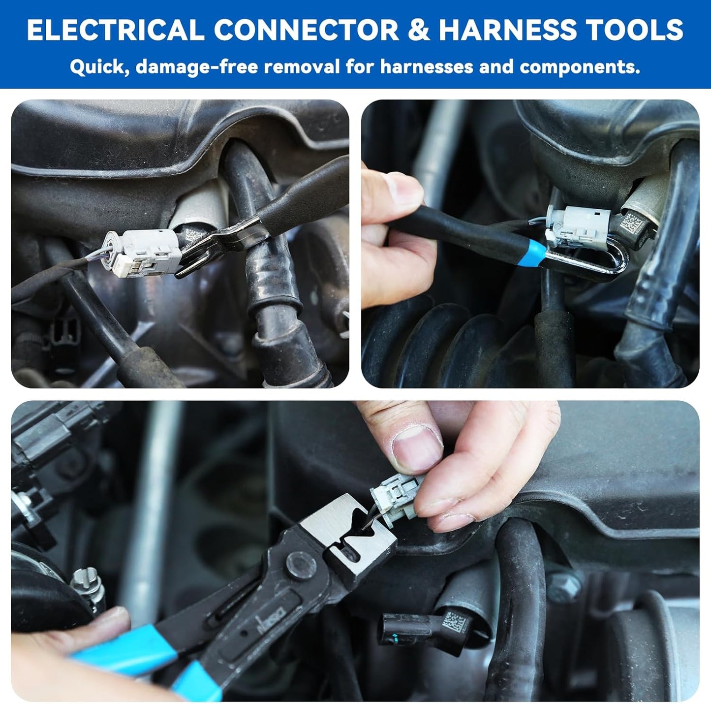 DISEN 13PCS Electrical Disconnect Pliers & Fuel Line Disconnect Tool Set, Automotive Electrical Terminal Connector Separator Removal Tool Kit with Storage Bags, Blue