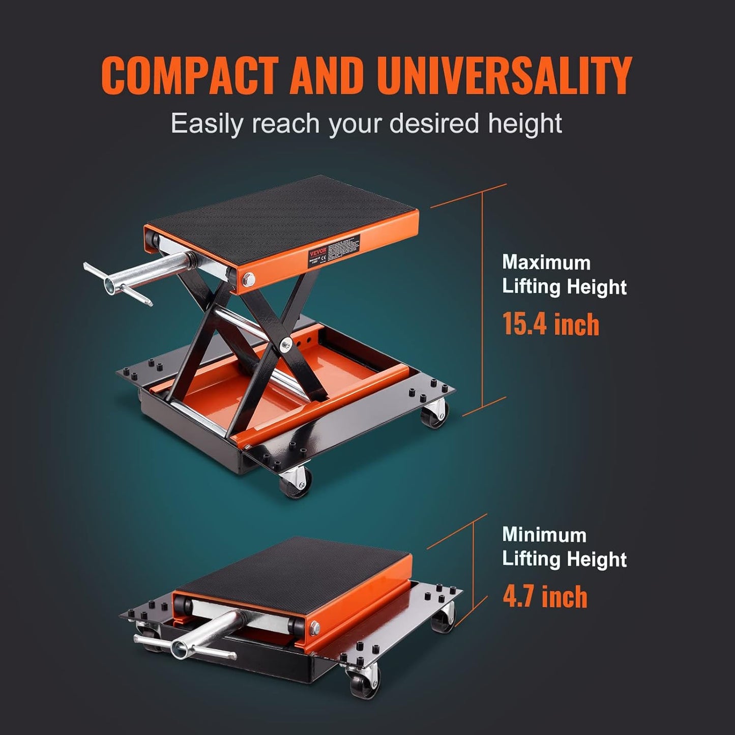 VEVOR Motorcycle Lift, 1100 LBS Motorcycle Lift ATV Scissor Lift Jack with Dolly & Hand Crank, Center Hoist Crank Stand with Wide Deck & Tool Tray for Street Bikes, Cruiser Bikes, Touring Motorcycles