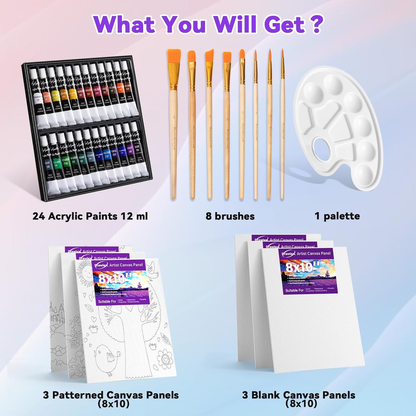 39 PCS Paint Set, Painting Kit with 24 Acrylic Paints, 8 Brushes, Art Supplies Set for Kids Adults