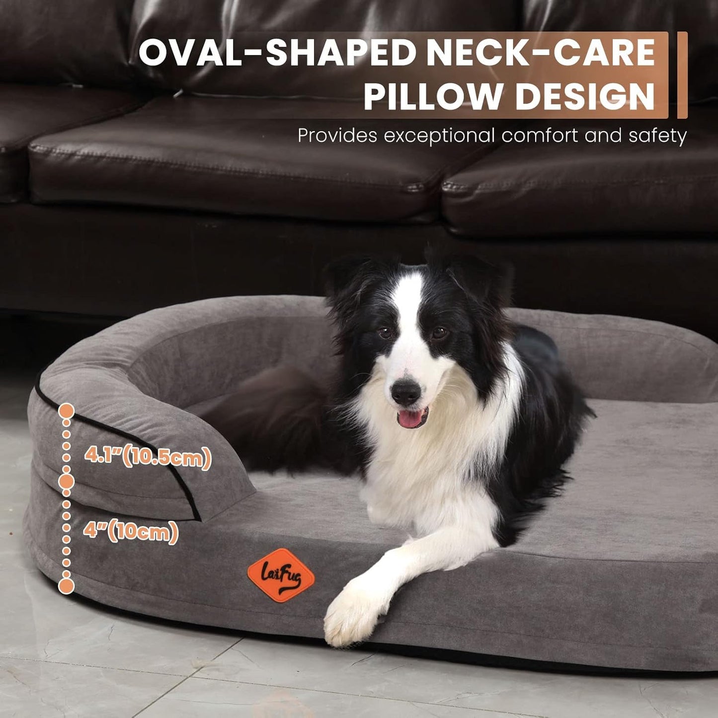 Laifug Memory Foam Oval Dog Bed (36x25x8Inches, Dark Gray), Orthopedic Dog Bed for Dogs with Durable Waterproof Liner & Removable Washable Cover & Nonskid Bottom