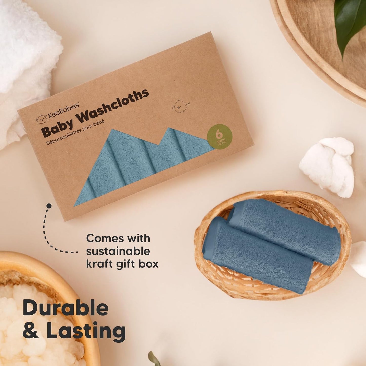 6-Pack Baby Washcloths – Soft Absorbent Viscose from Bamboo Washcloths for Face, Body, Baby Towels for Newborn, Kids, Toddlers, Infant, Gentle on Sensitive Skin, 10x10 Reusable Face Towels (Depths)