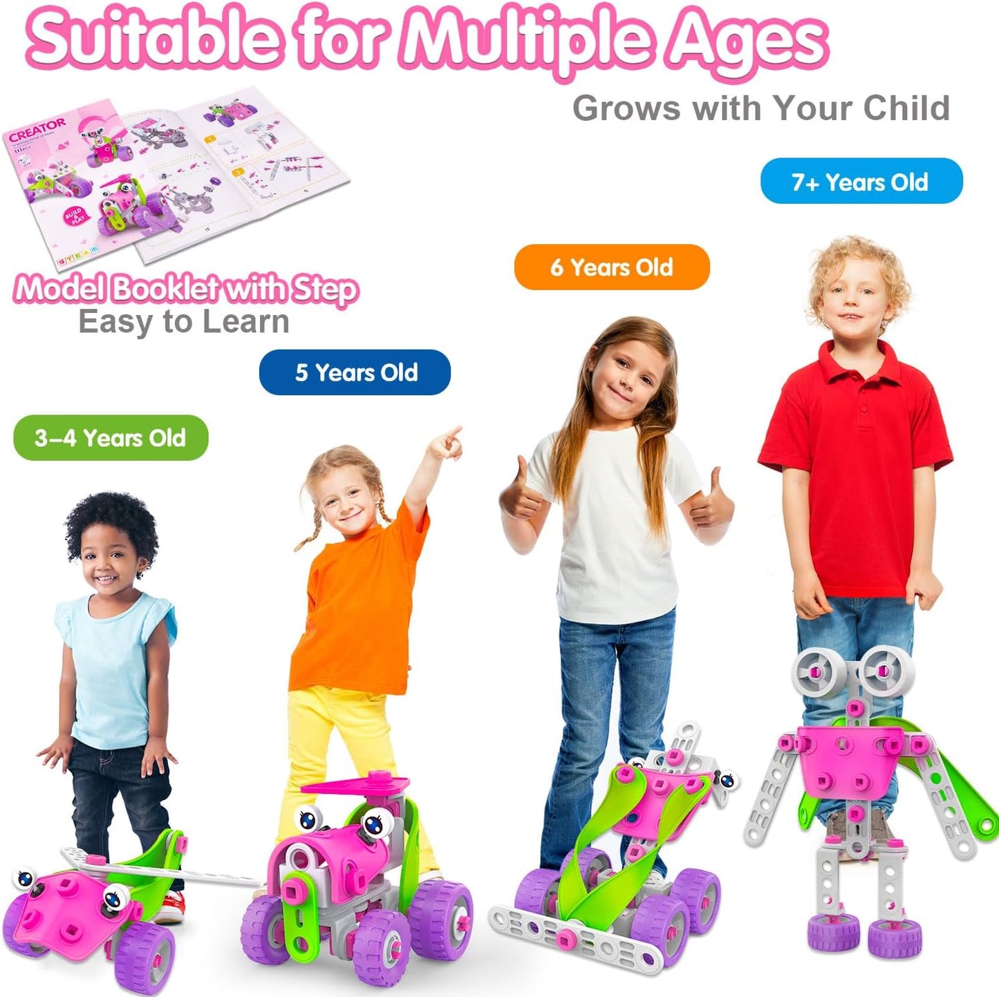 STEM Toys for 4 5 6 7 8+ Year Old Girl Birthday Gifts Pink Educational Building Toys for Kids Ages 4-8 5-7 8-10 Stem Activities Construction Toy for Girls 4-6 6-8 Creative Games Easter Idea Gift