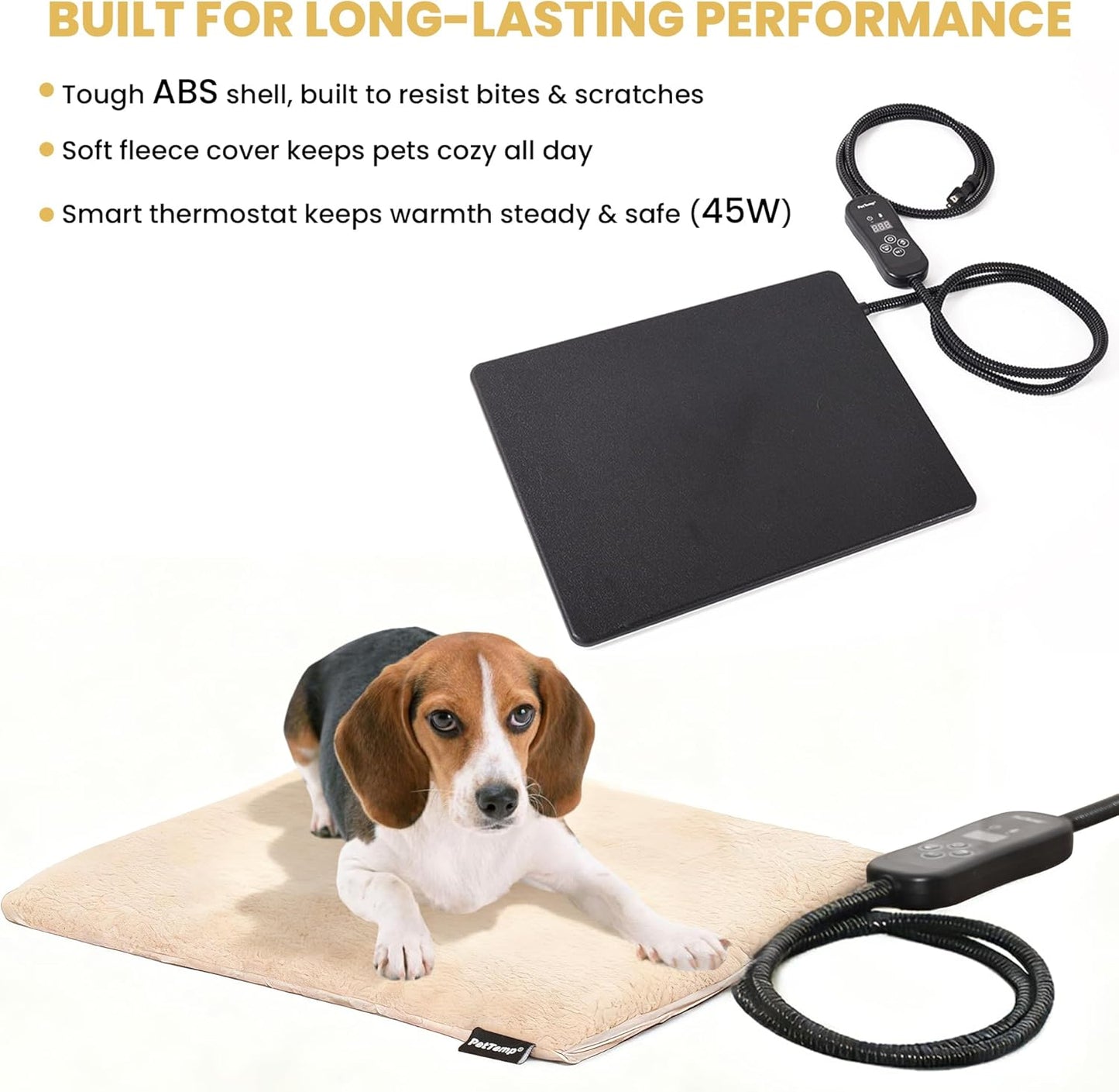 Outdoor Dog Heating Pad with Adjustable Temperature & Timer, Waterproof Pet Heated Mat for Cats, Dogs & Small Animals, Warming Pet Mat for Outdoor & Indoor in Extreme Weather 45W 20" x 16"