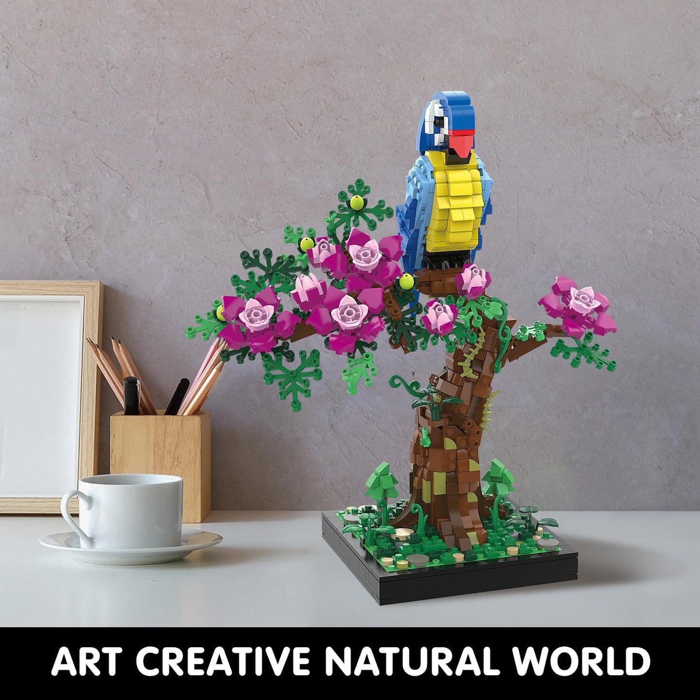 Micro Brick Flower Parrot Toy Building Sets, Home Decor and Office Art Creative Gift, DIY Plant Model for Adults, for Teens Ages 8+ Kids