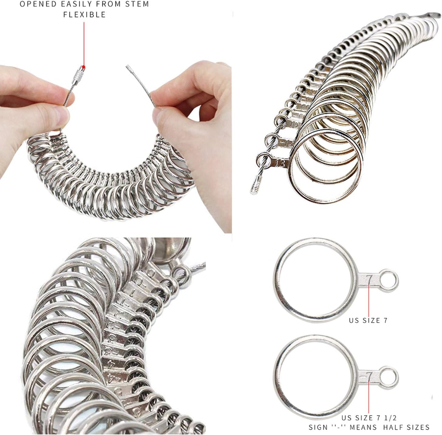 NIUPIKA Ring Sizer Measuring Tool Ring Mandrel Ring Measurer Ring Sizing Kit Measure Finger Size Measurement Tool Set Metal Gauge US Size 1-13 Jewelry Sizers Kit of 27 Pieces