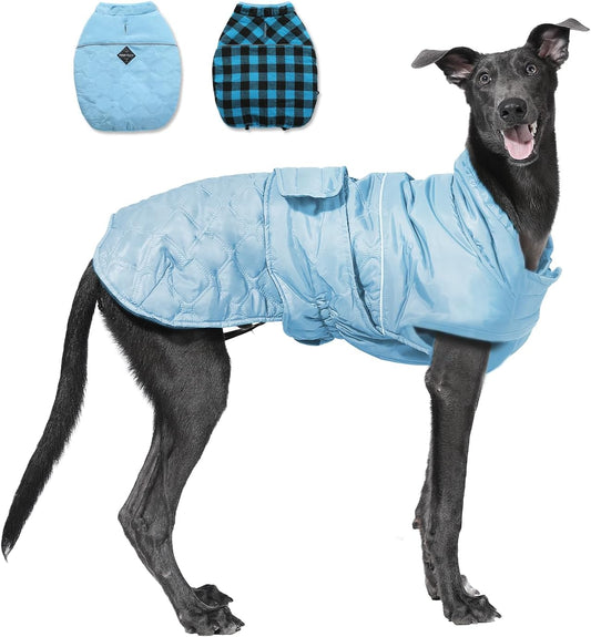 PAWZ Road Dog Winter Coat with 5 Layers Warm Material, Reversible Dog Clothes with 2 Sides, Dog Jacket Outdoor Water Repellent, (Blue Plaid M)