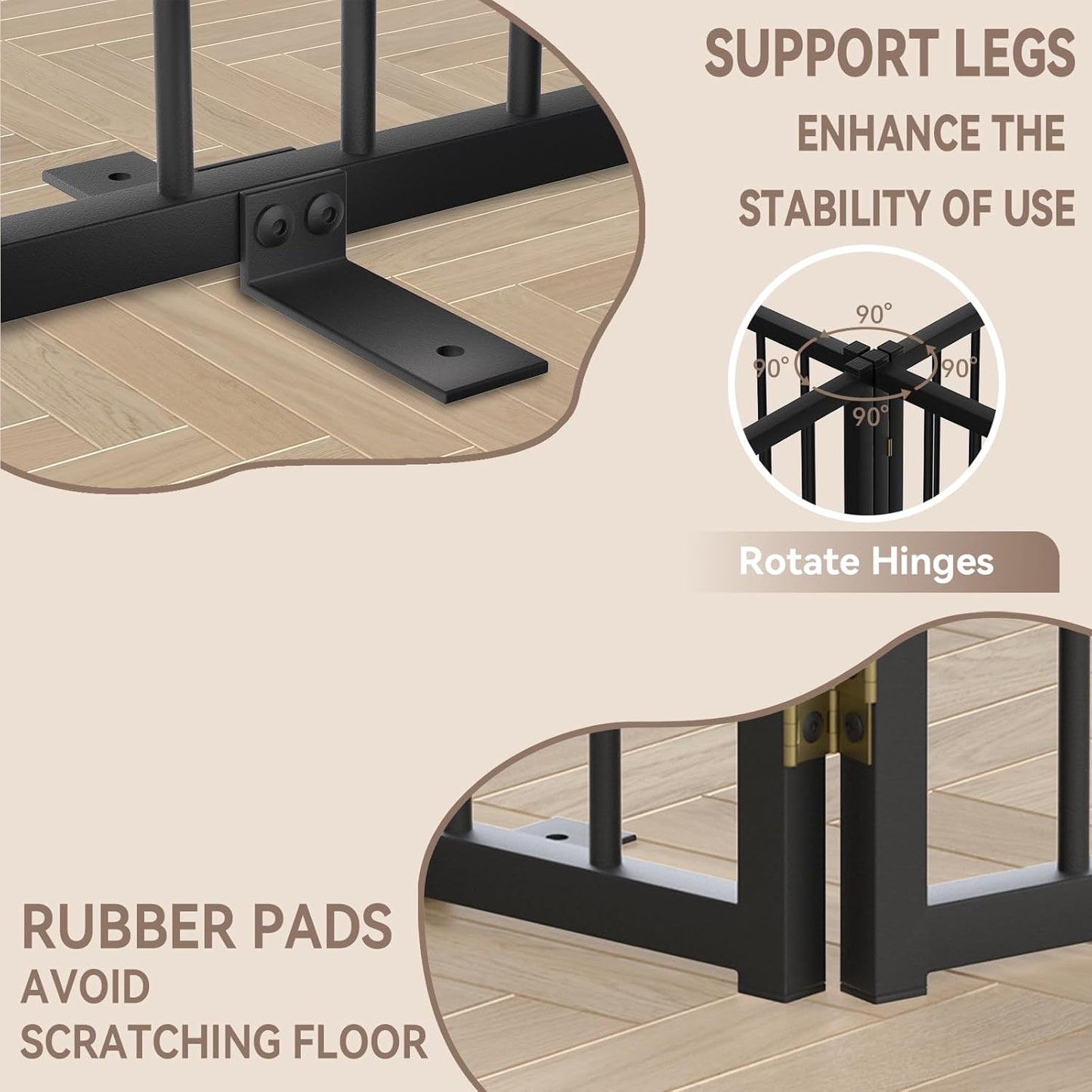 16" Freestanding Short Dog Gate for Small Dogs – Foldable & Retractable, Expands Up to 48" Wide, 4-Panel Pet Barrier for Doorways, Stairs & Hallways (Black)