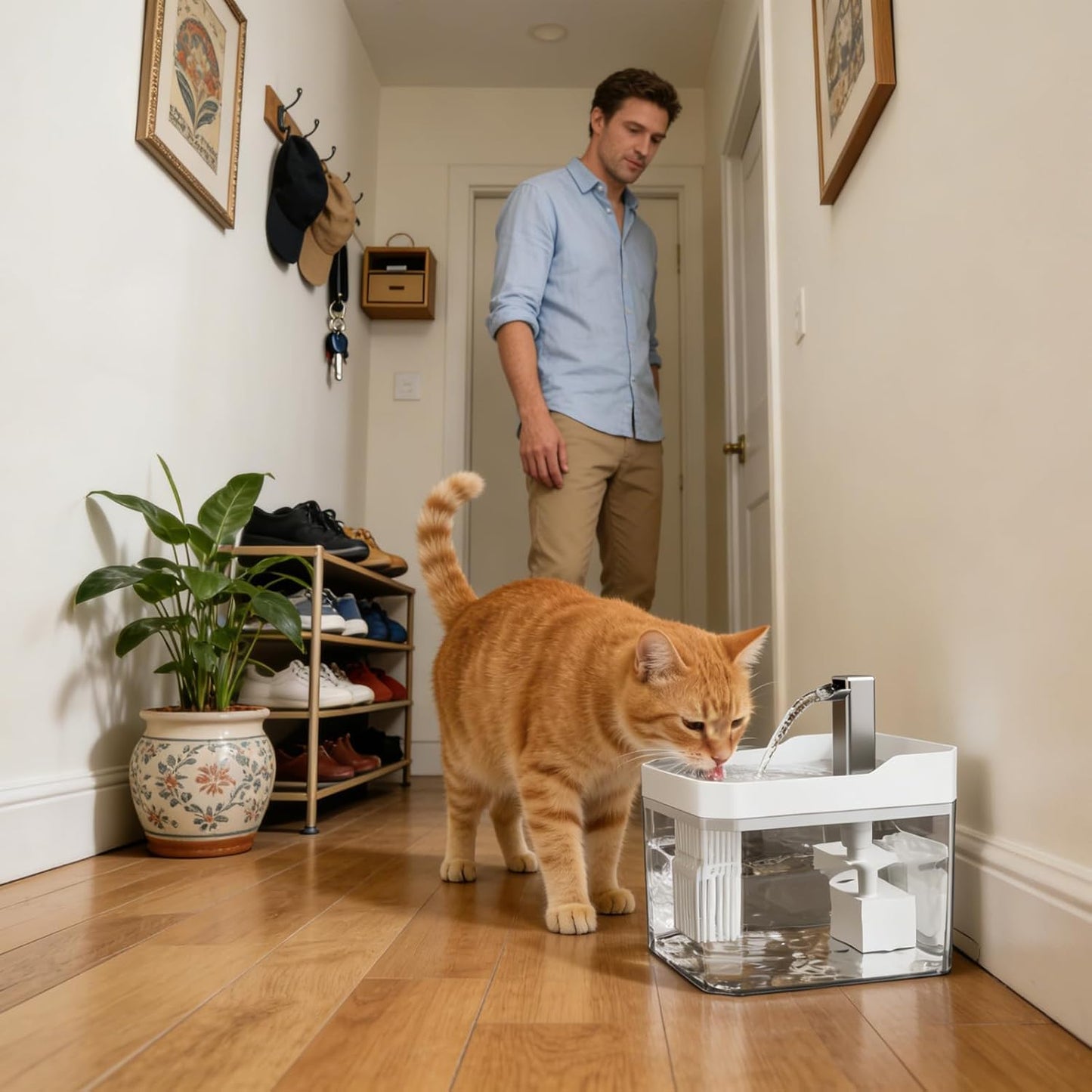 Cat Water Dispenser Fountain, Quiet Electric 1.5L Intelligent Sensing Dog Waterer, Indoor Drinking Fountain for Home, Dorm, Office, Apartment, Bedroom, Living Room