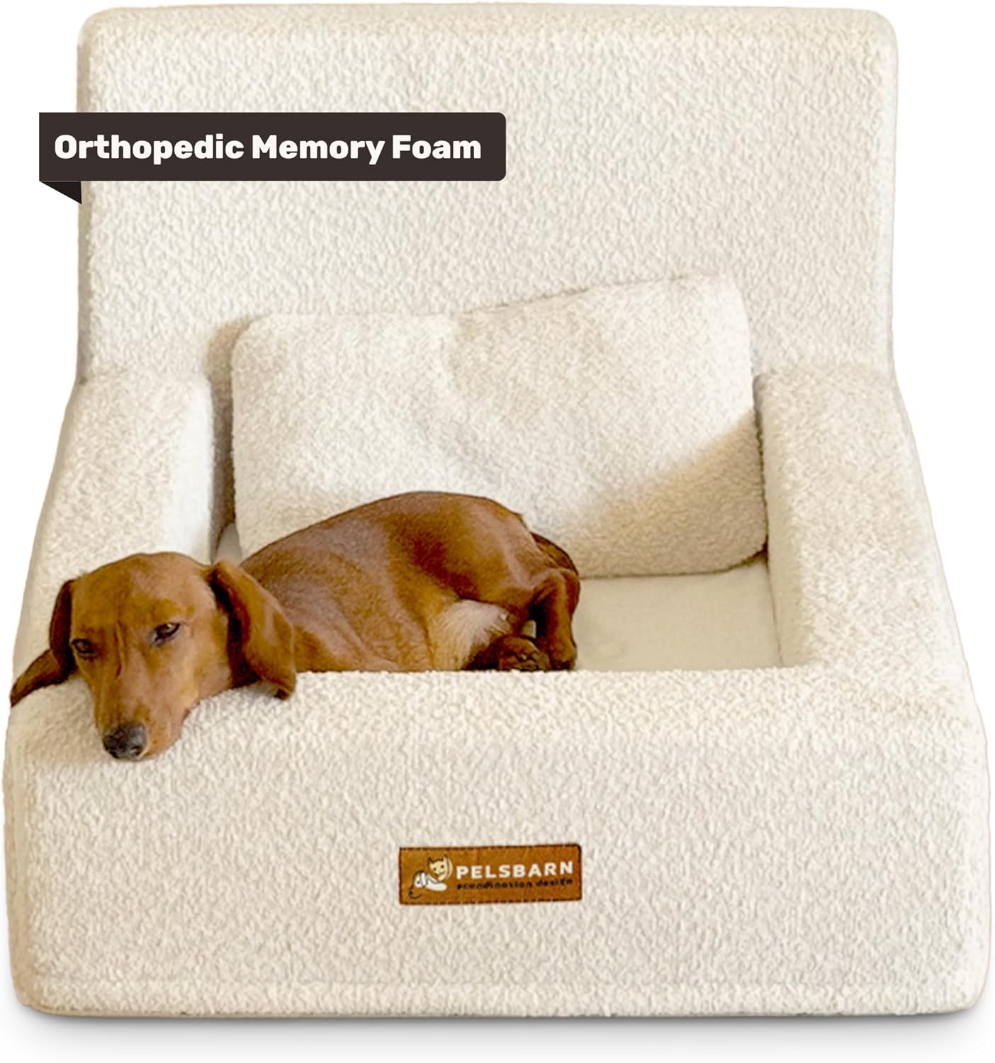Pelsbarn Real Orthopedic Dog Bed, High-Density Memory Foam with Waterproof Fitted Sheets - Machine Washable, Small, Beige