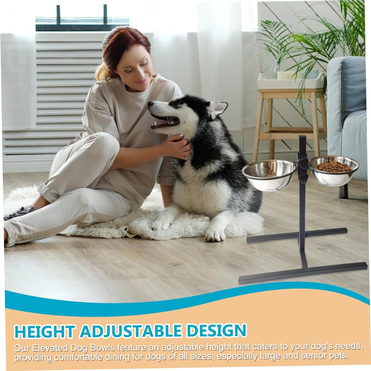 Elevated Dog Bowls, Height Adjustable Dog Bowl Stand, Sturdy Iron Tall Dog Bowl Stand with 2 Bowls, Dog Bowl Stand Ideal for Large or Old Dogs