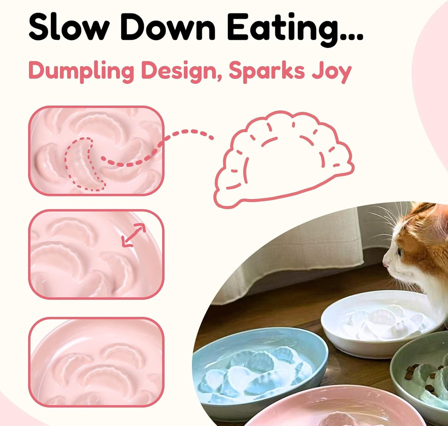 Slow Feeder Cat Bowl with Stand - Unbreakable Elevated Slow Feeder Bowl for Cats - Melamine Puzzle Raised Cat Food Bowl - Whisker Friendly & Wet & Dry Food- Dishwasher Safe & Non Slip (Pink