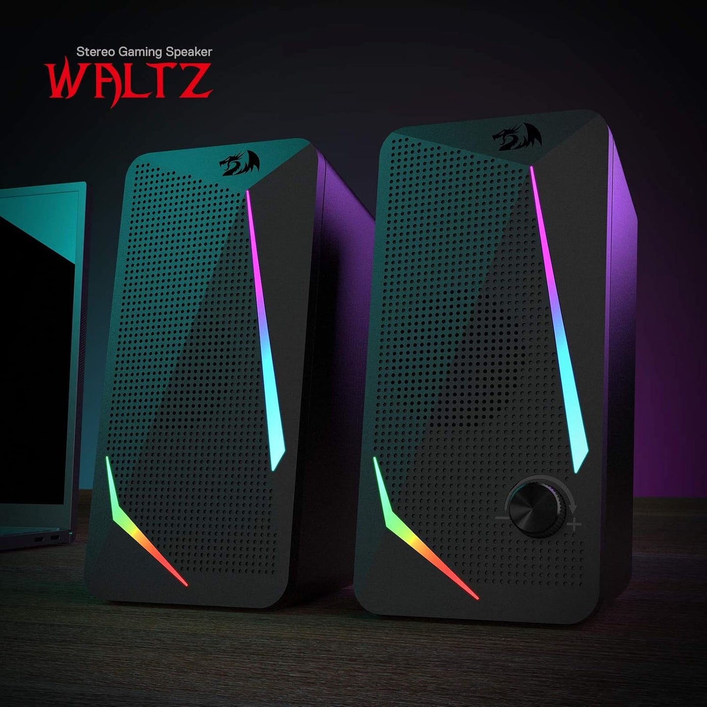 Redragon GS510 RGB Desktop Speakers, 2.0 Channel PC Computer Speaker with 4 Colorful LED Backlight Modes, Enhanced Bass and Easy-Access Volume Control, USB Powered w/ 3.5mm Cable
