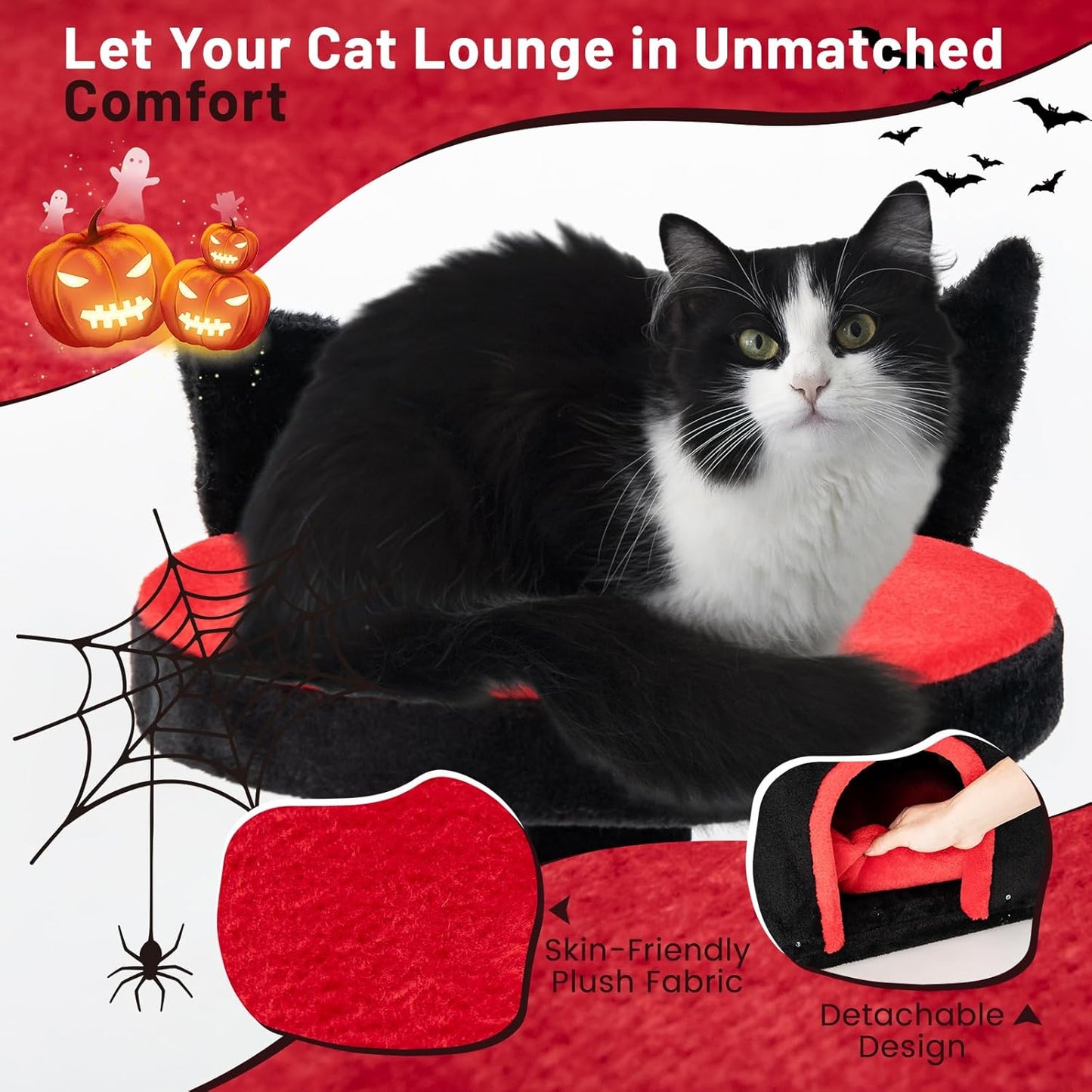 Tangkula Gothic Cat Tree, 53 Inch Black Cat Tower with Coffin Bed, Condo, Scratching Posts, Spider Pompom & Spring Balls, Halloween Pet Furniture, Spooky Goth Cat Tree for Indoor Cats
