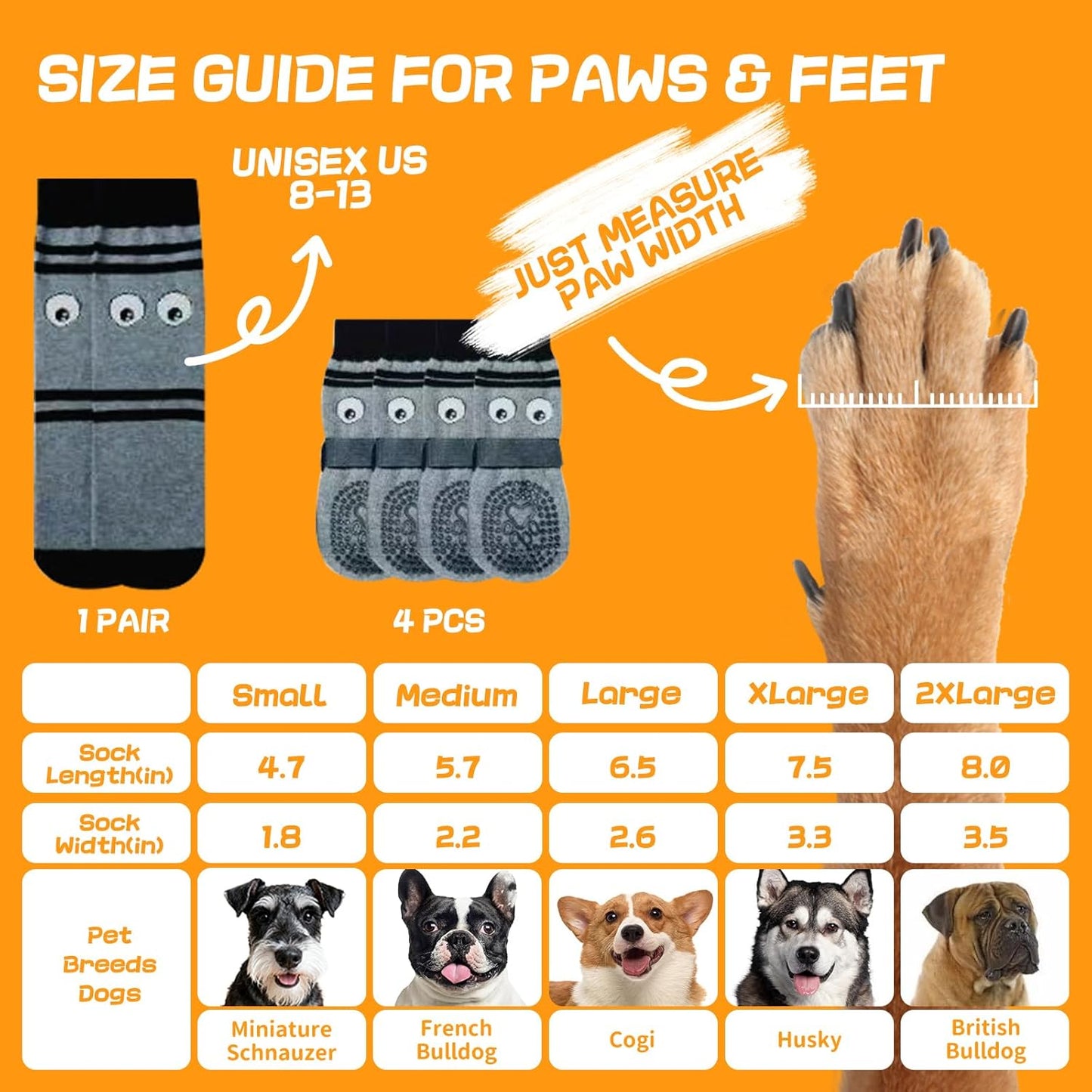 Non-Slip Dog Socks & Owner Sock Set- Extra-Grip, Paw Protection for Senior & Active Dogs(Grey,L)