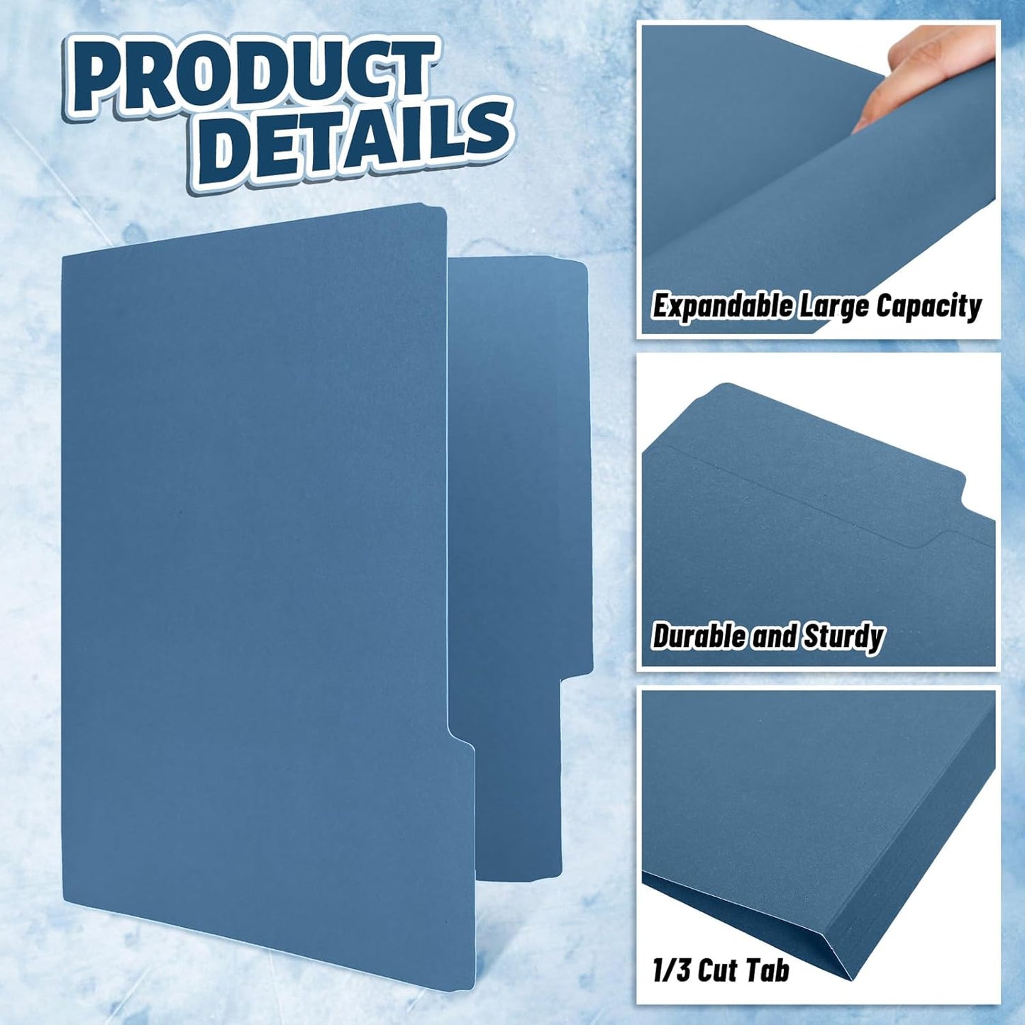 Whaline 24 Pack Dusty Blue File Folders Letter Size Gradient Blue File Pockets with 1/3 Cut Tab 8.9 x 11.6 Inch 4 Colors Documents Folders for Home Office Classroom Supplies