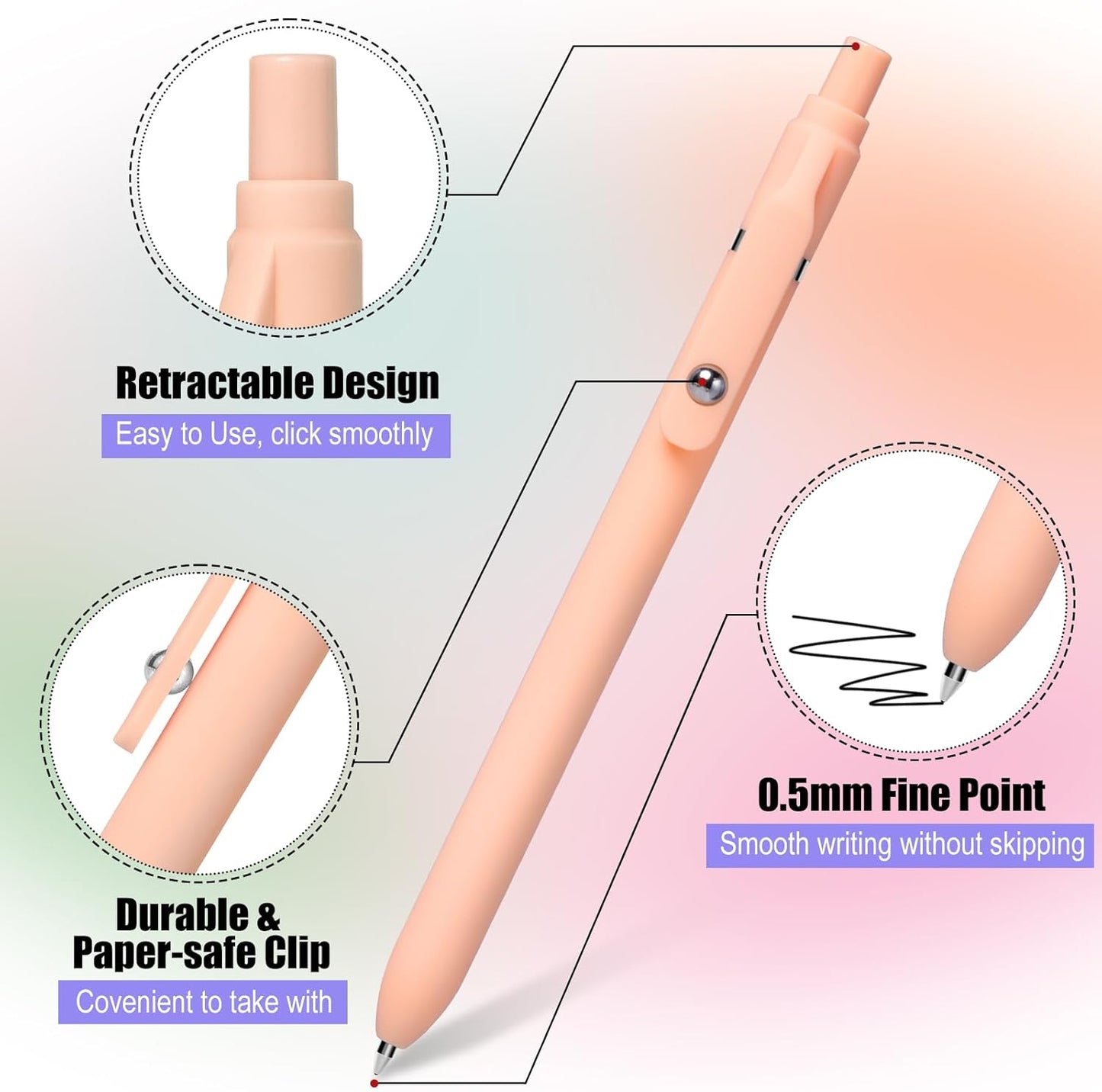 Gel Pens, 12 Pcs 0.5mm Fine Point Aesthetic Pens, Quick Dry No Smudge, Smooth Writing Comfortable Grip Pen, Cute Black Ink Journaling Pens for School Supplies Office Desk Accessories