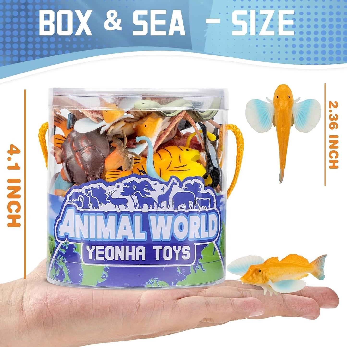 Sea Animals Toys with Gift Box, 48 Piece Mini Vinyl Plastic Ocean Animal Figure, Sea Creatures Themed Sensory Bins, School Project, Birthday Cupcake Topper Party Supplies, Preschool Toys for Kids