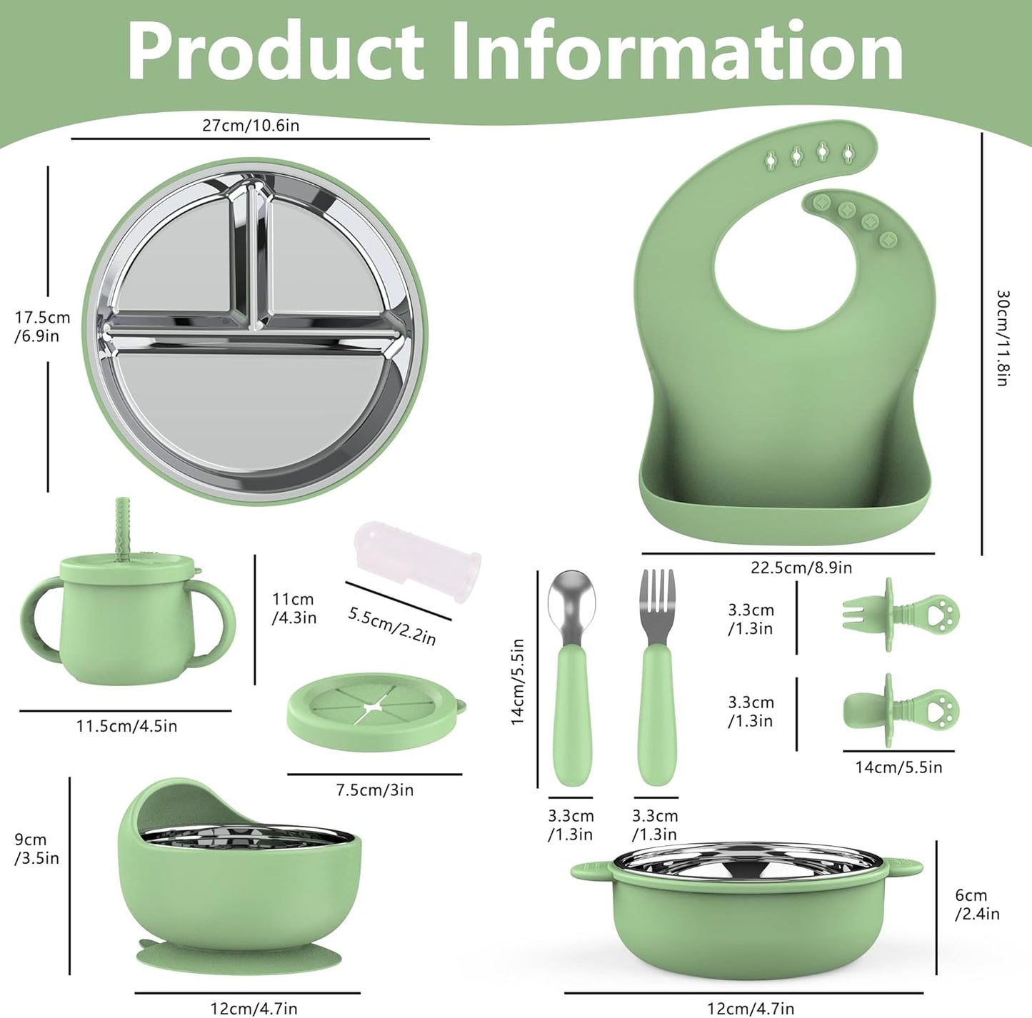 13 Pack Silicone Baby Feeding Set, BPA-Free Stainless Steel Toddler Feeding Supplies, Include Suction Plates, Baby Bowls, Silicone Fork & Spoon, and More, First Stage Baby Dish Set - 6+ Months