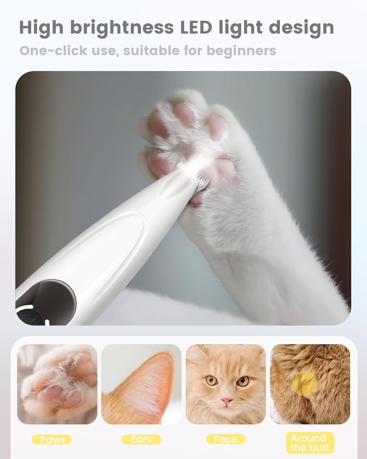 Dog Grooming Kit with LED Display, 35dB Ultra-Low Noise Dog Paw Trimmer, Cordless Hair Trimmer for Paws, Ears, Face, Rump with LED Light