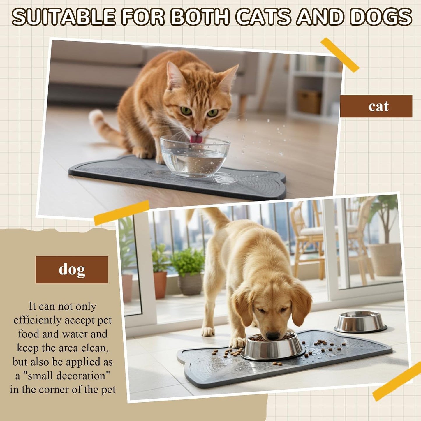 Stone Mat for Dog and Cat Water Bowls 16.5 x 9.5 Inch Absorbent Feeding Mat Quick Drying Tray for Small Medium Pet Water Fountains Diatomaceous Earth Accessories for Messy Drinkers
