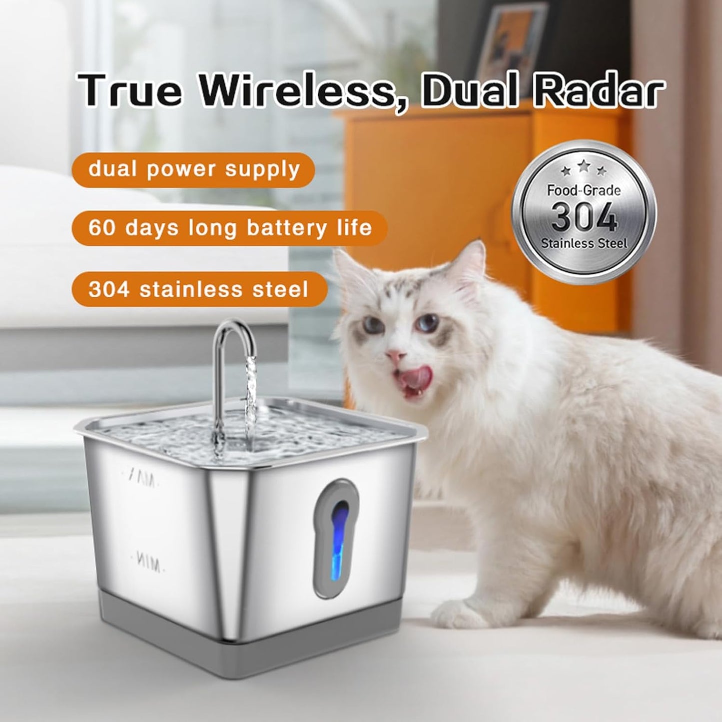 Stainless Steel Smart Cat Water Fountain Activated Carbon Filtered Quiet Pet Drink Dispenser 3.5L Capacity for Cats
