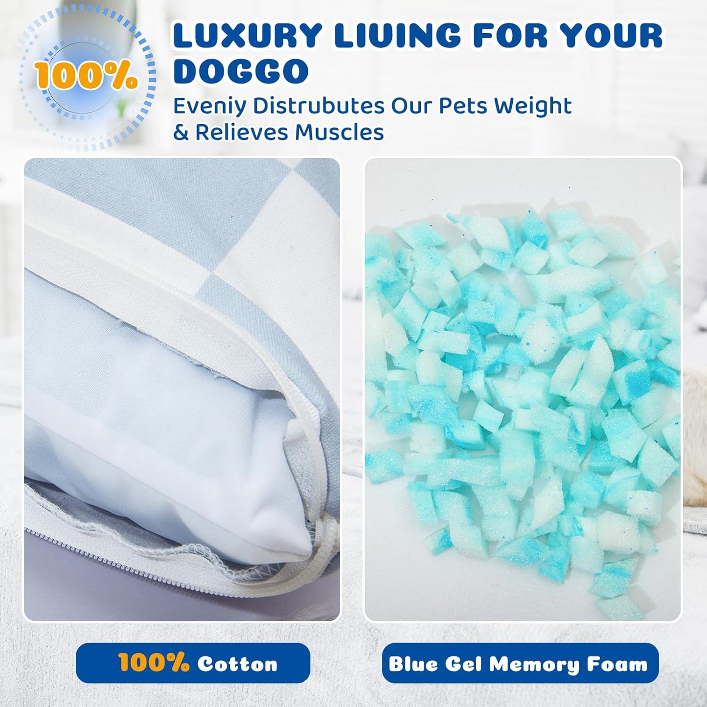 Large Dog Bed with Removable Washable Cover for Large Dogs Deluxe Plush Dog Crate Beds Comfy Kennel Pad Waterproof Lining and Blue Gel Memory Foam Memory Foam（Blue 40.2 * 30 * 4in）